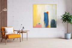 Pintura al óleo de un paisaje con formas abstractas y flores, de estilo expresionista suave, en tonos pastel