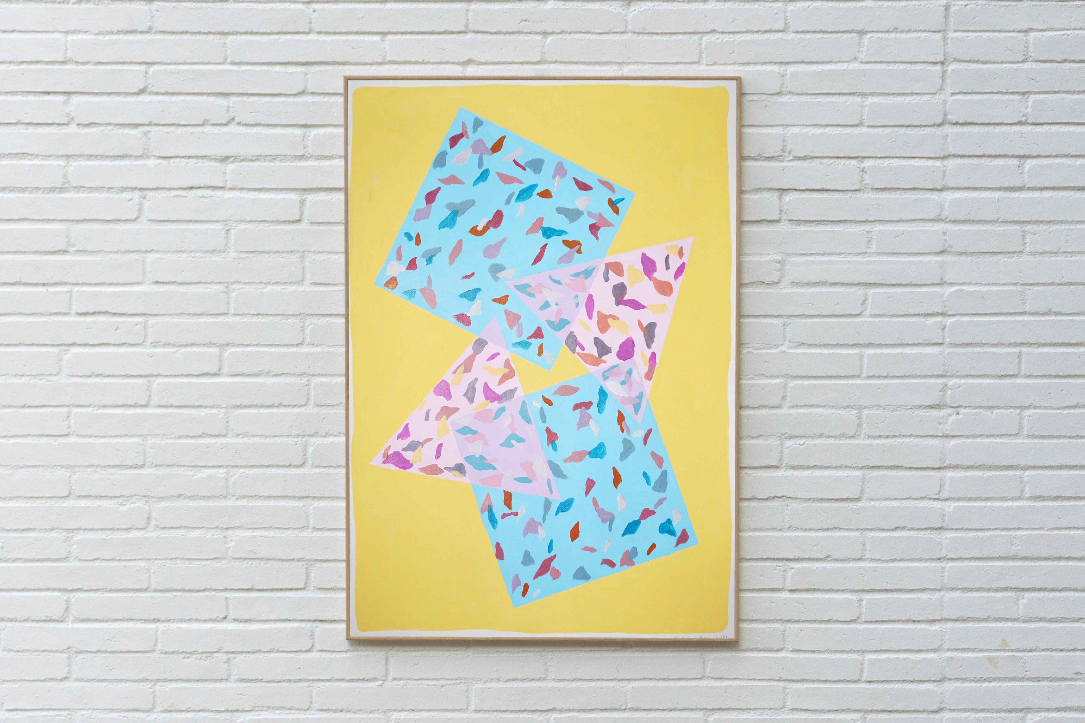 Questa serie di dipinti in acrilico realizzati a mano da Natalia Roman si ispira ai colori e alle texture del terrazzo italiano. I motivi creati combinano una varietà di colori vivaci in primo piano con toni di sfondo delicati, dipinti su una