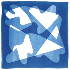Blurry Mirrors in Blue, Mid-Century Shapes and Layers, Squared Watercolor Paper