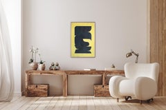Bold Silhouette des Stammes, schwarze Statue auf lebhaftem gelbem Hintergrund auf Papier, 2022