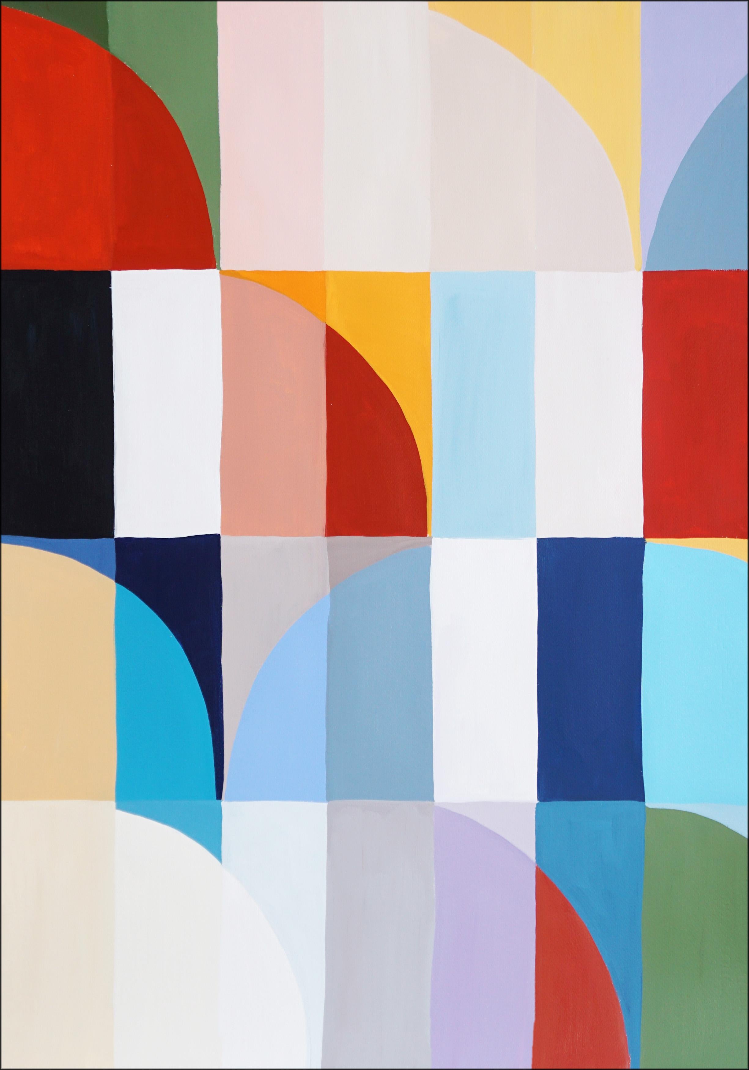 Cappadocia Air Balloons, peinture triptyque du Bauhaus, mosaïque de paysage, rouge, papier - Néo-constructivisme Painting par Natalia Roman