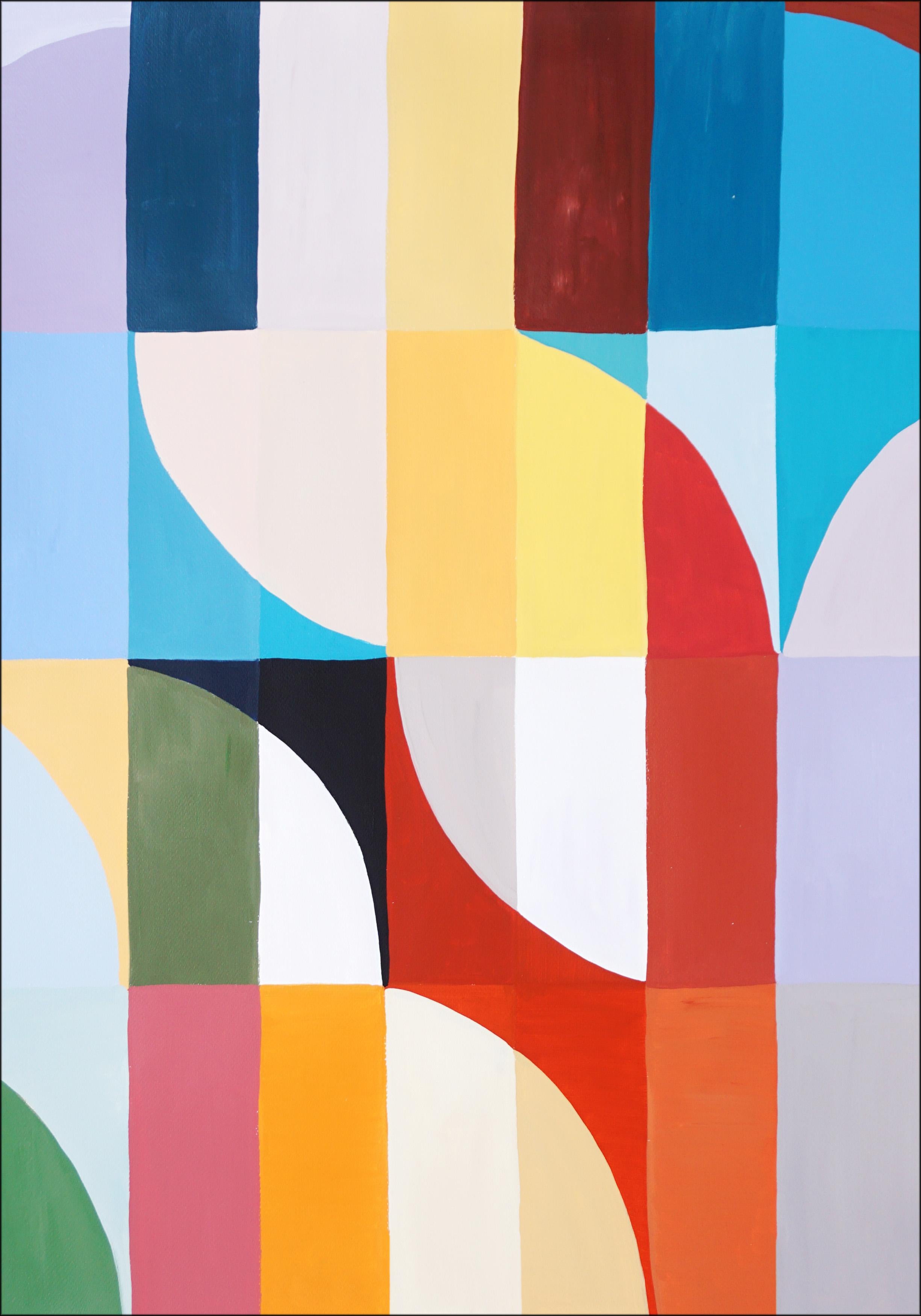 Cappadocia Air Balloons, peinture triptyque du Bauhaus, mosaïque de paysage, rouge, papier - Gris Landscape Painting par Natalia Roman