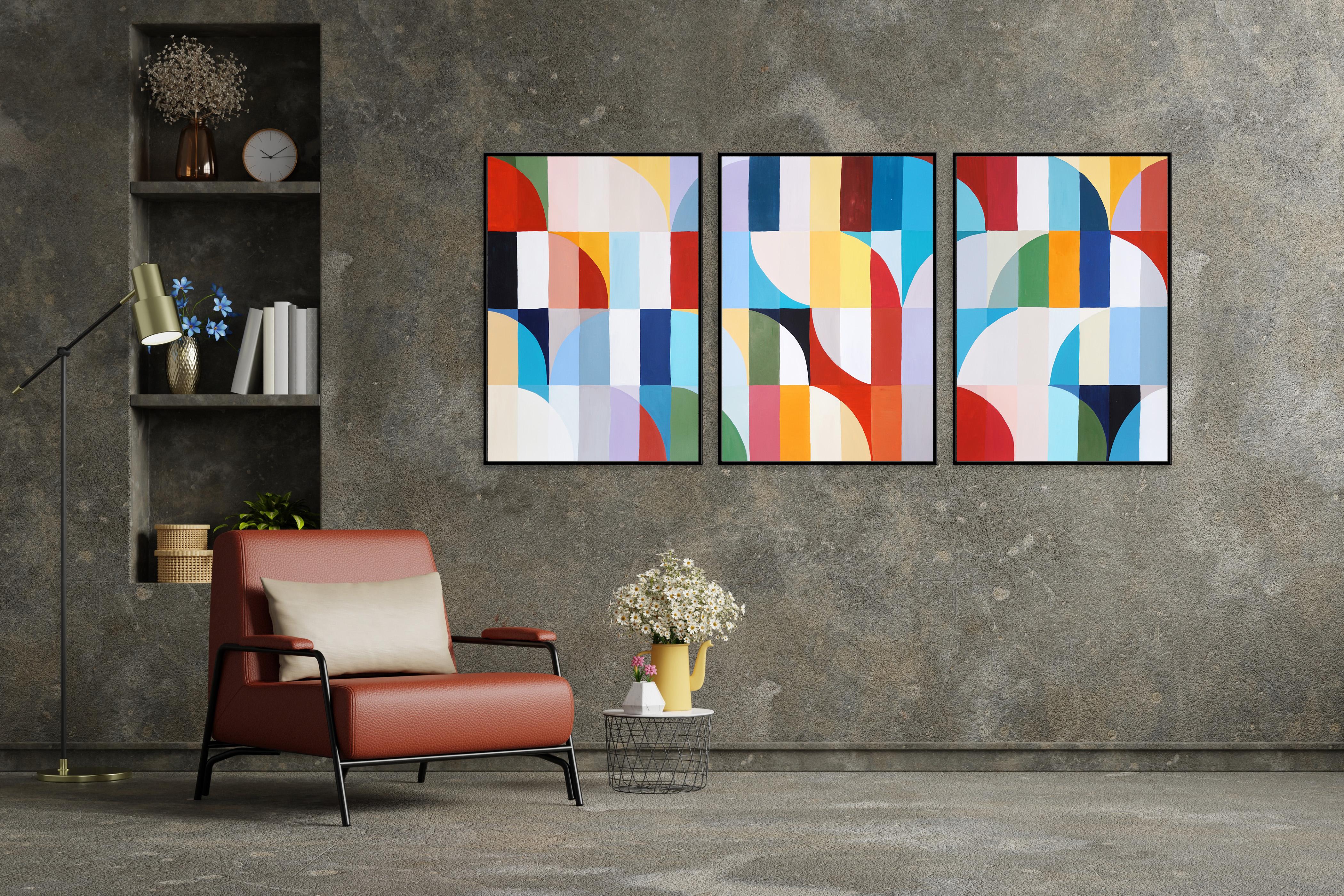 Cappadocia Air Balloons, peinture triptyque du Bauhaus, mosaïque de paysage, rouge, papier 2