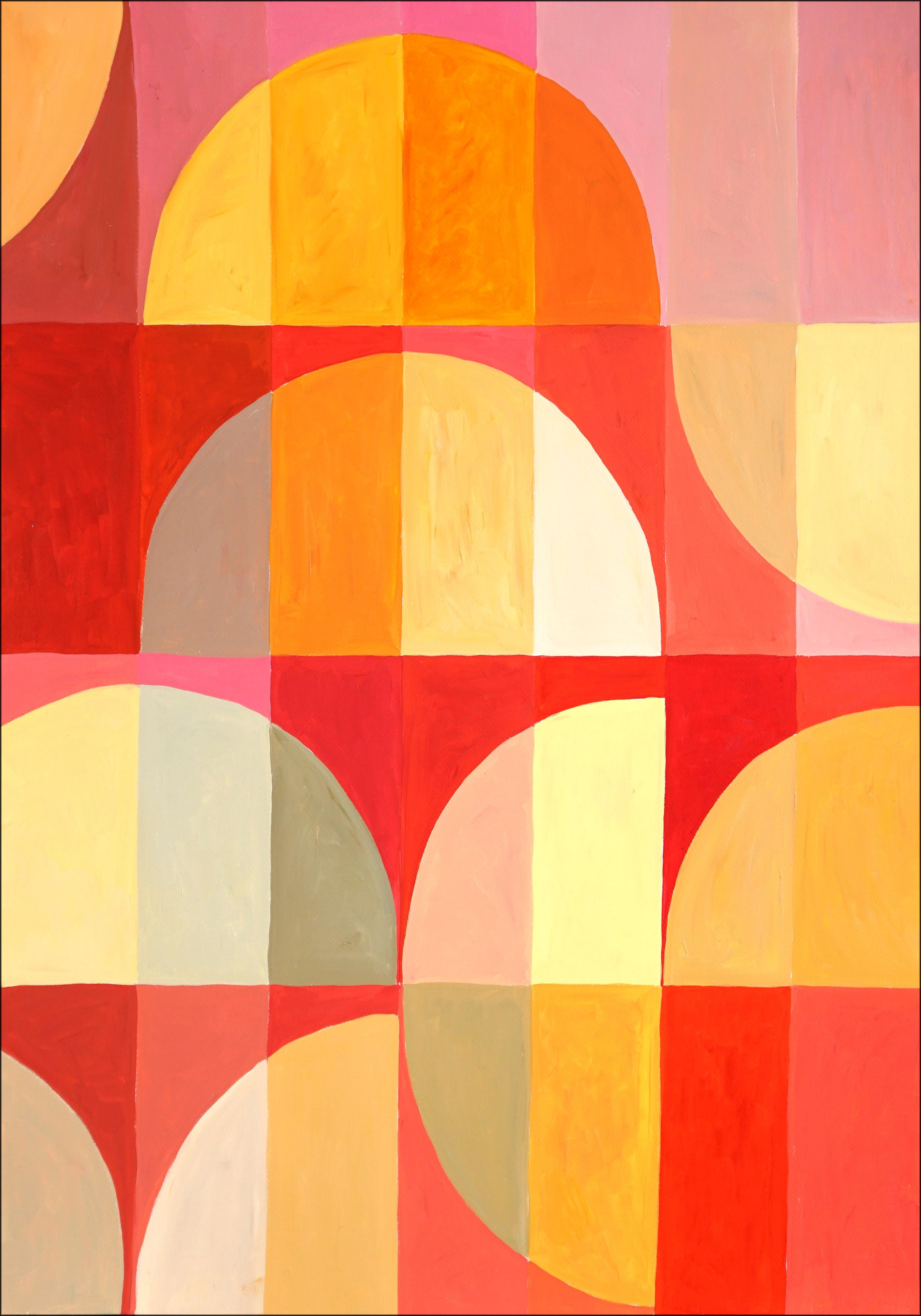 Stagioni mutevoli in toni primari, giallo, blu, rosso Griglia Bauhaus Trittico grande 1