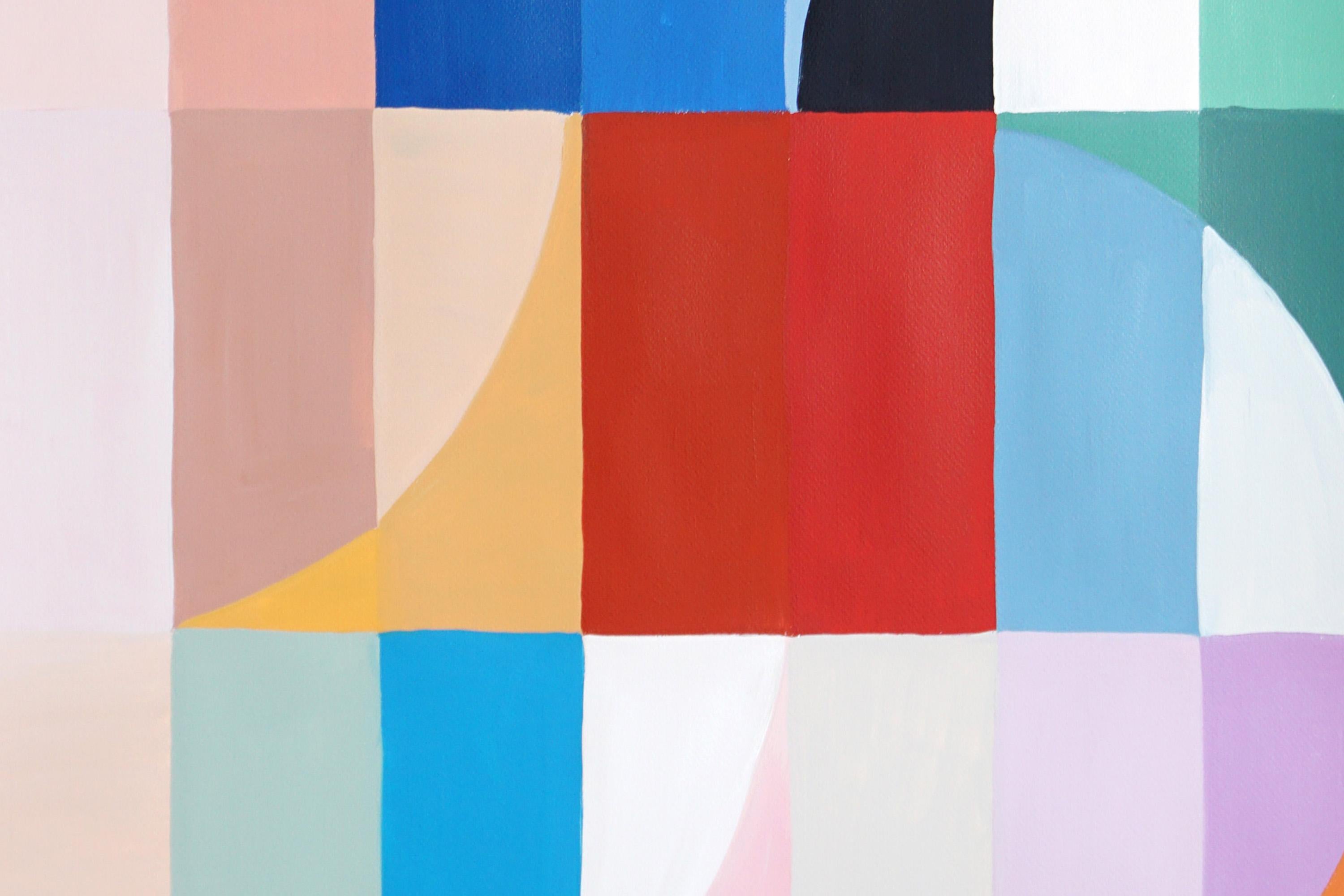 Tramonti di primavera a scacchiera, trittico geometrico di paesaggi Bauhaus in toni vivaci 6
