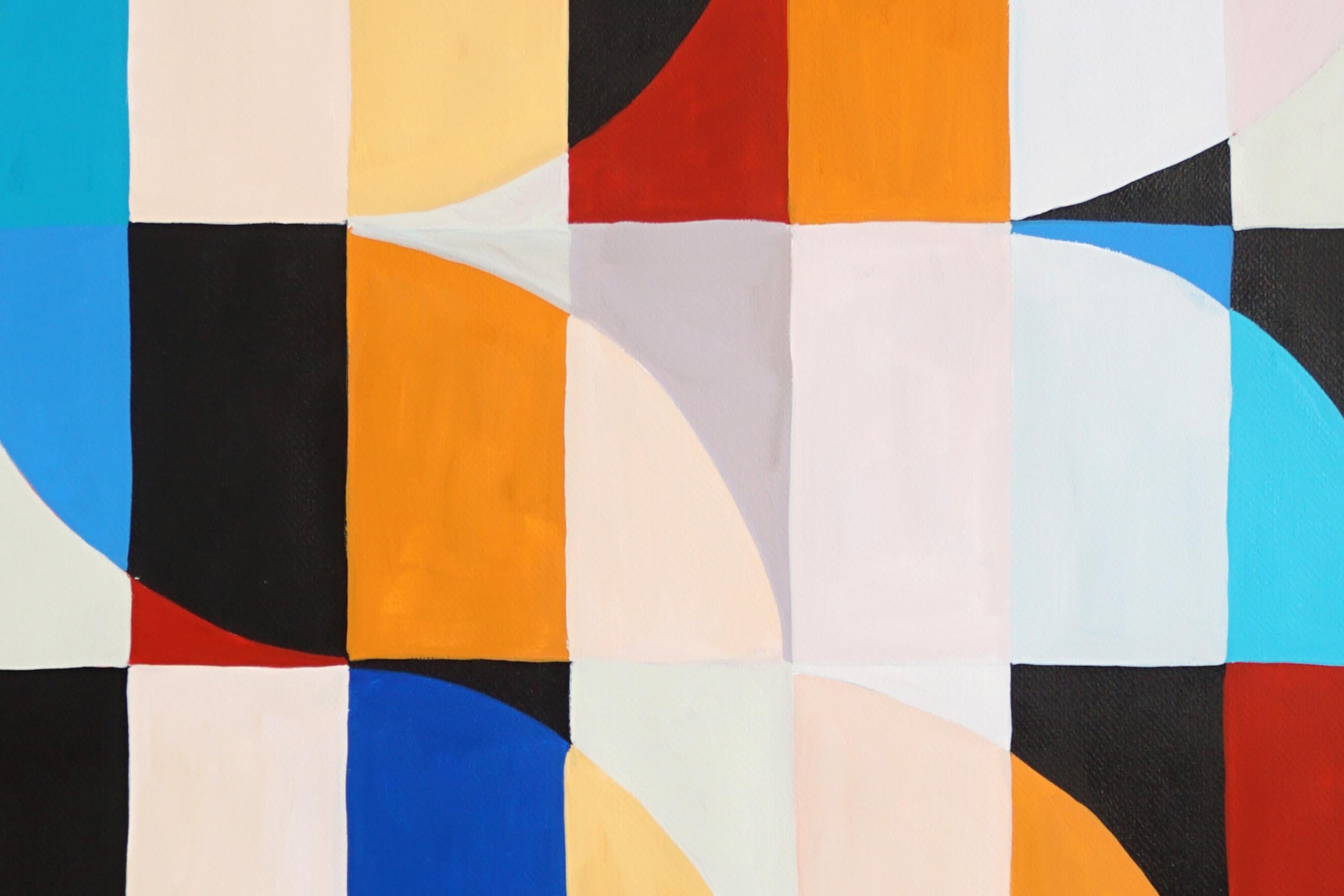 Barre di colore in avorio, mosaico geometrico Bauhaus in toni primari, acrilico su carta in vendita 2