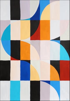 Farbbalken in Elfenbein, Geometrisches Bauhaus-Mosaik in Grundtönen, Acryl auf Papier