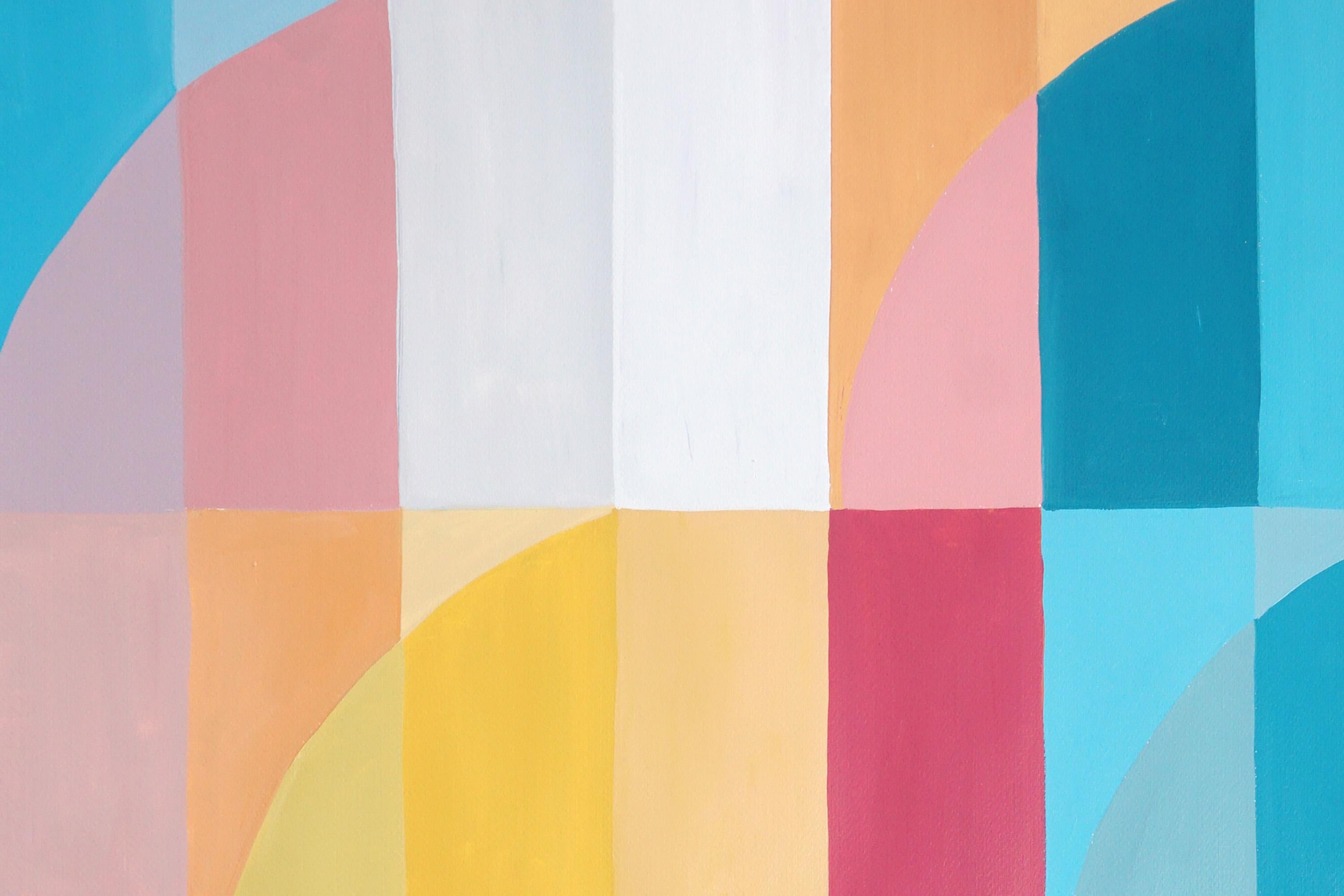Farbblüte, Bauhaus Vertikales Gemälde in Lila & Türkis Arches Gitter, Papier im Angebot 2
