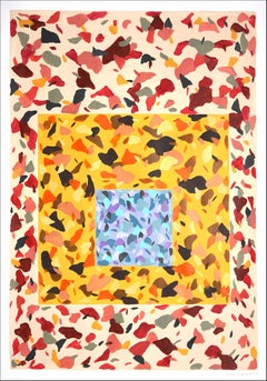 Brown and Yellow Italian Terrazzo Tiles, Geometric Composition, Floating Shapes