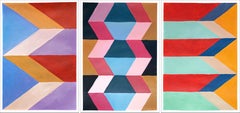 Colored Geometric Amphora, Colourful Triptych, Vivid Tones Fractal Architecture