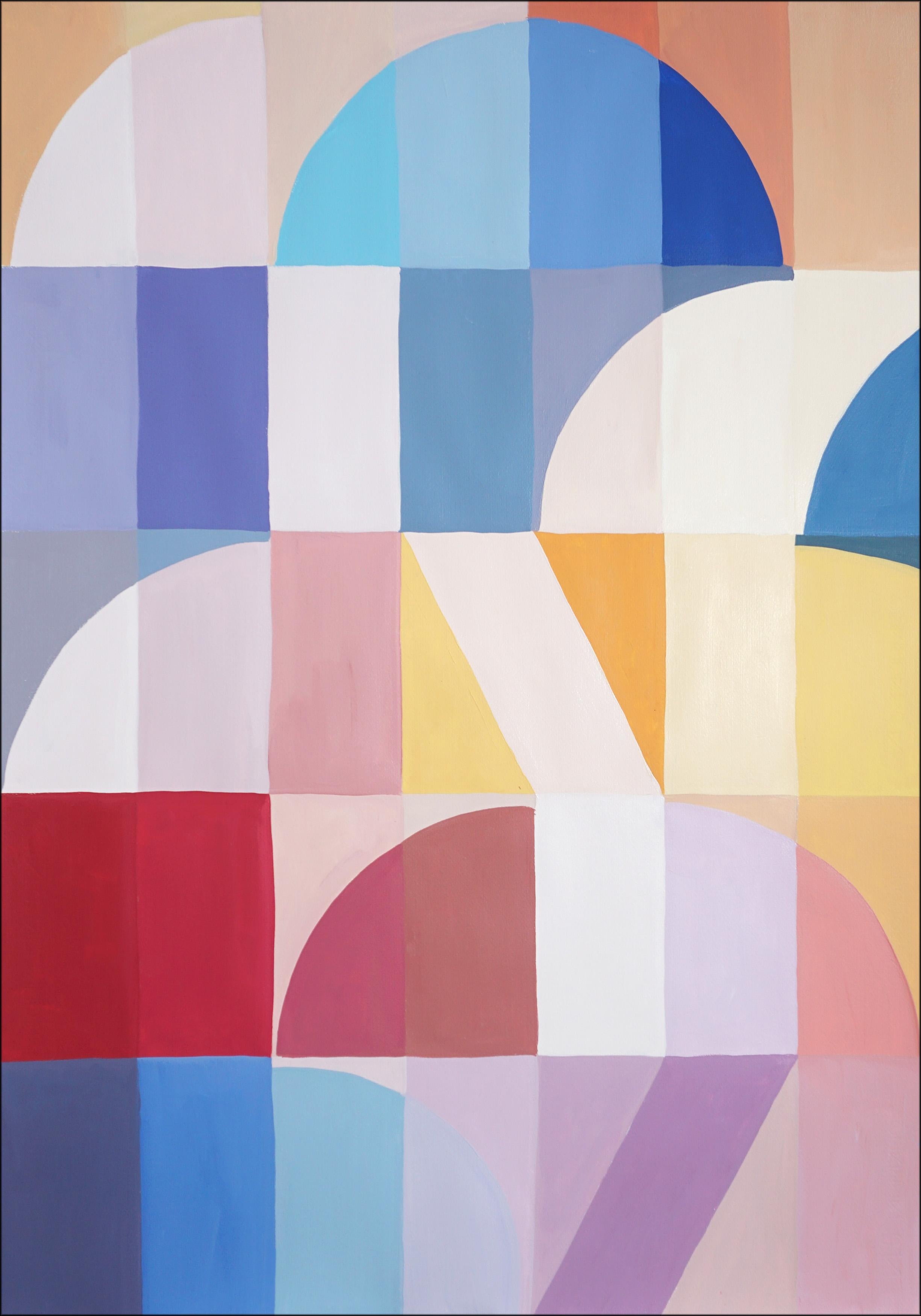 Échelles et tiges colorées, triptyque géométrique abstrait, inspiré du Bauhaus - Gris Abstract Painting par Natalia Roman