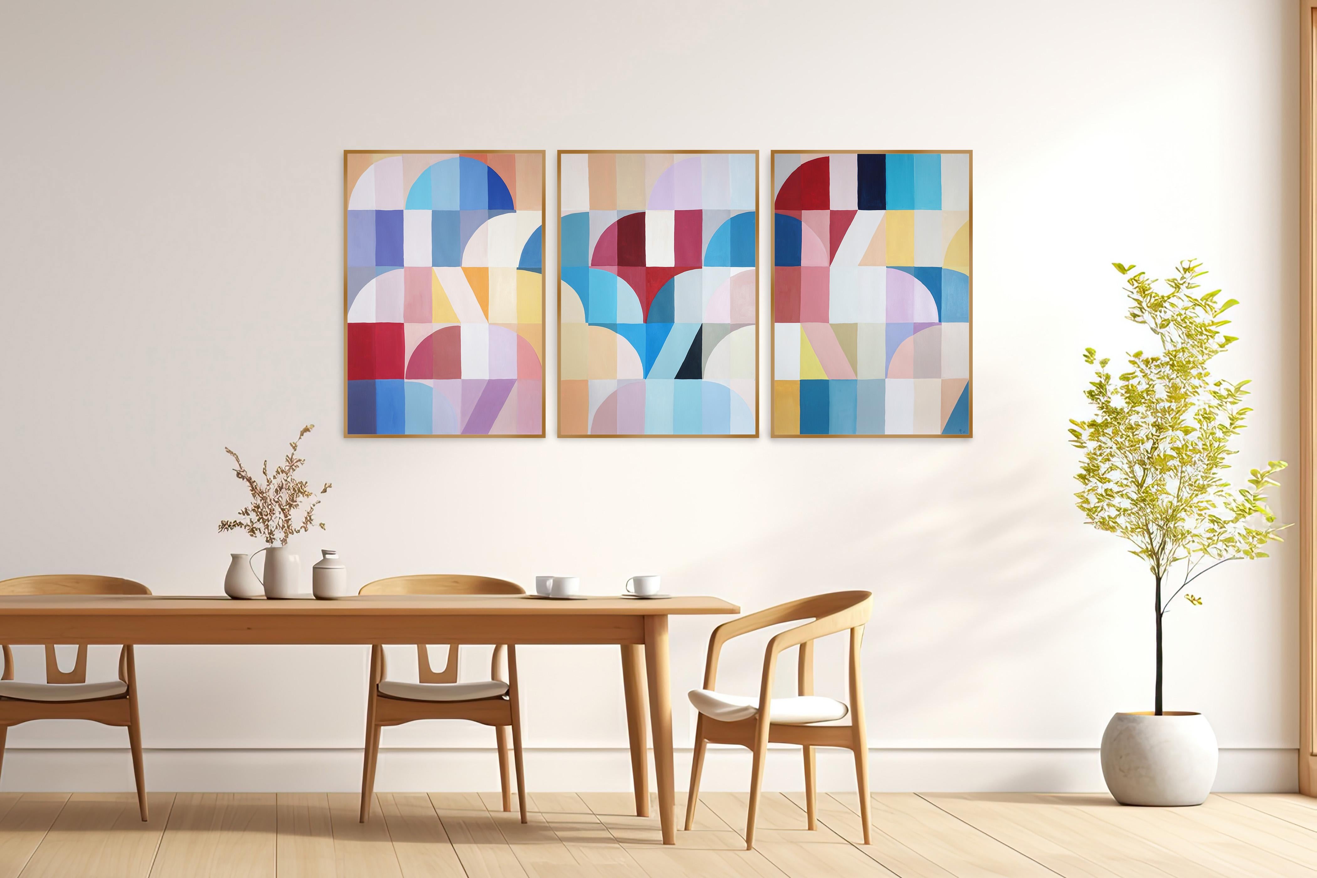 Échelles et tiges colorées, triptyque géométrique abstrait, inspiré du Bauhaus en vente 2