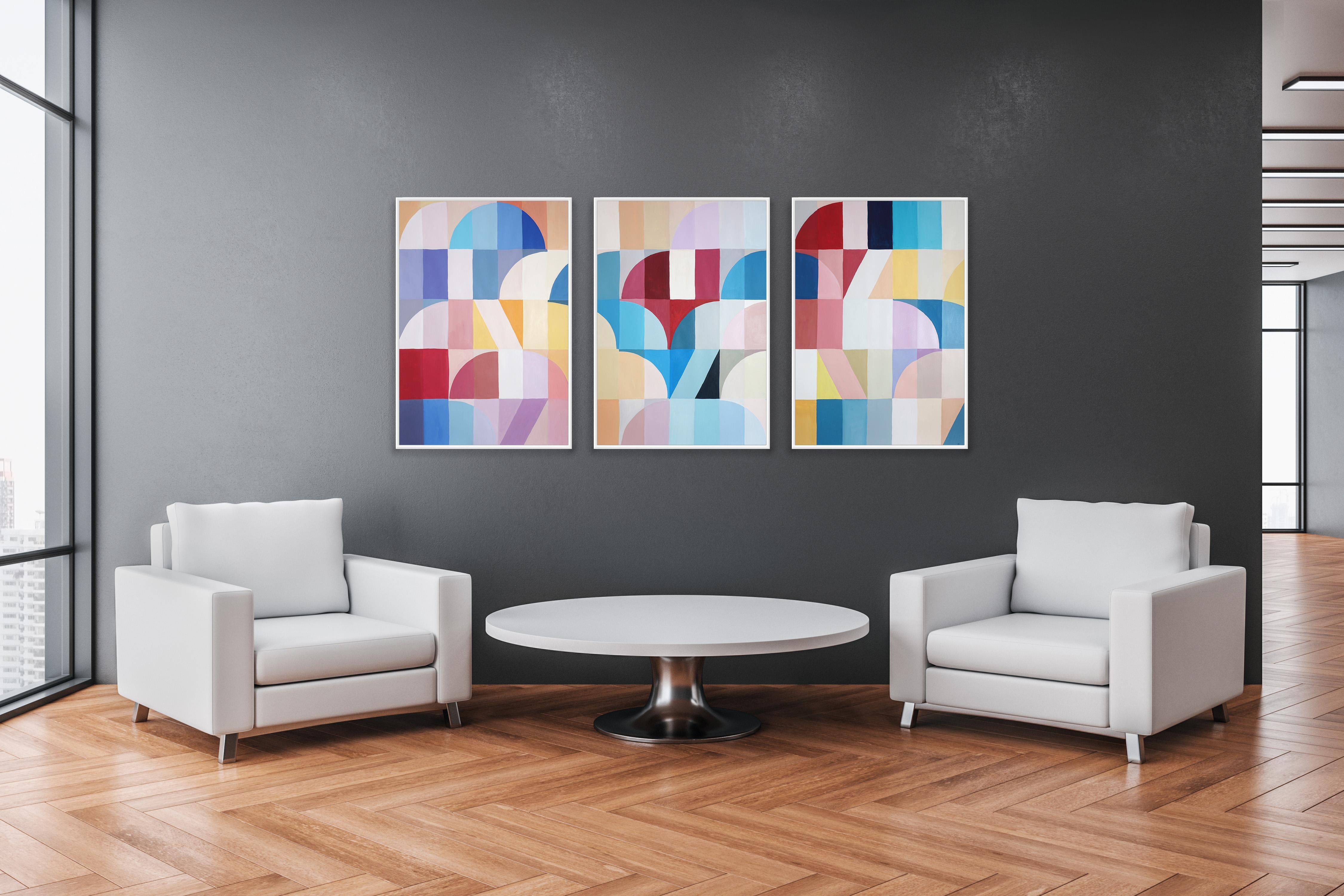 Échelles et tiges colorées, triptyque géométrique abstrait, inspiré du Bauhaus en vente 4