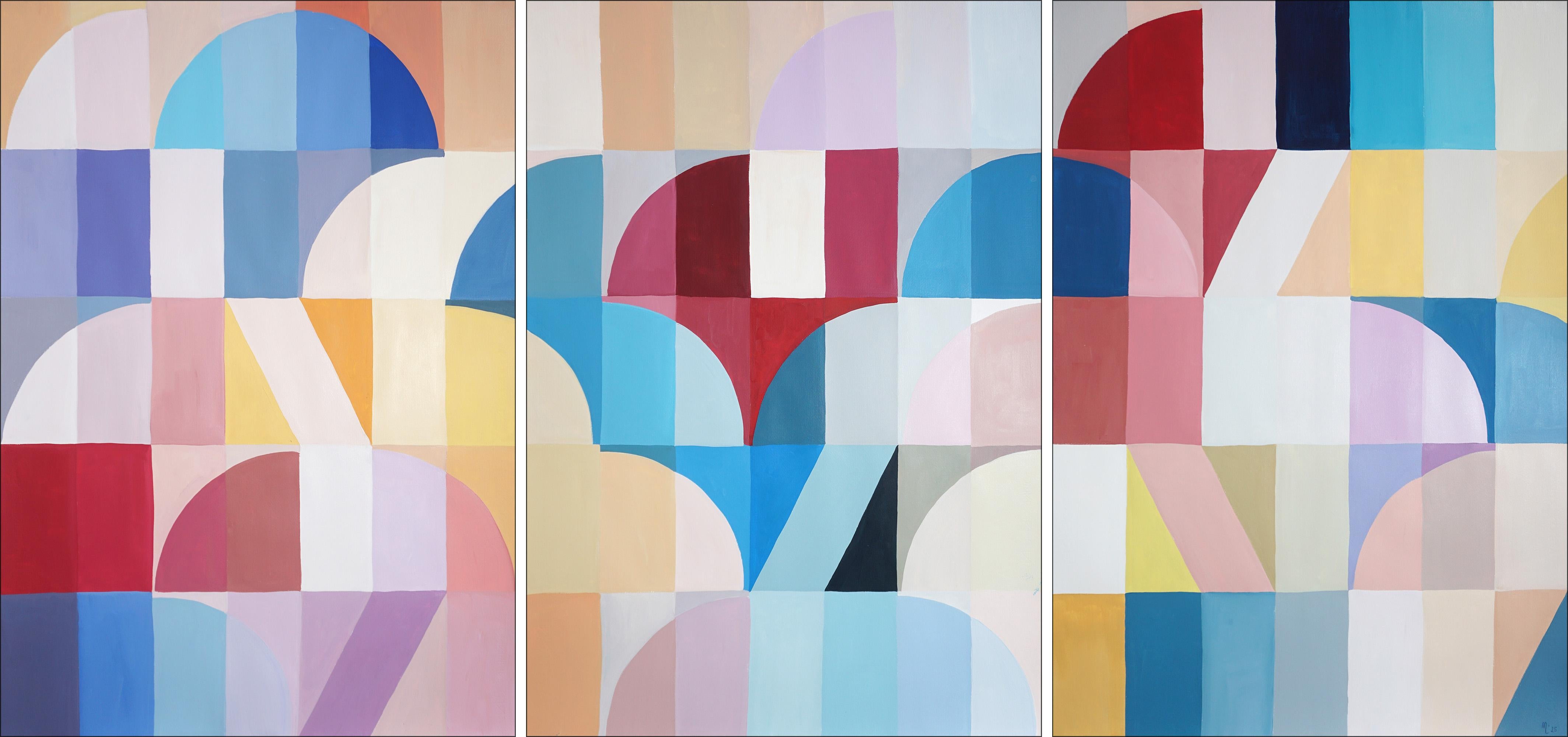 Colorful Shoots and Ladders, Abstract Geometric Triptych, Bauhaus Inspiredhaus