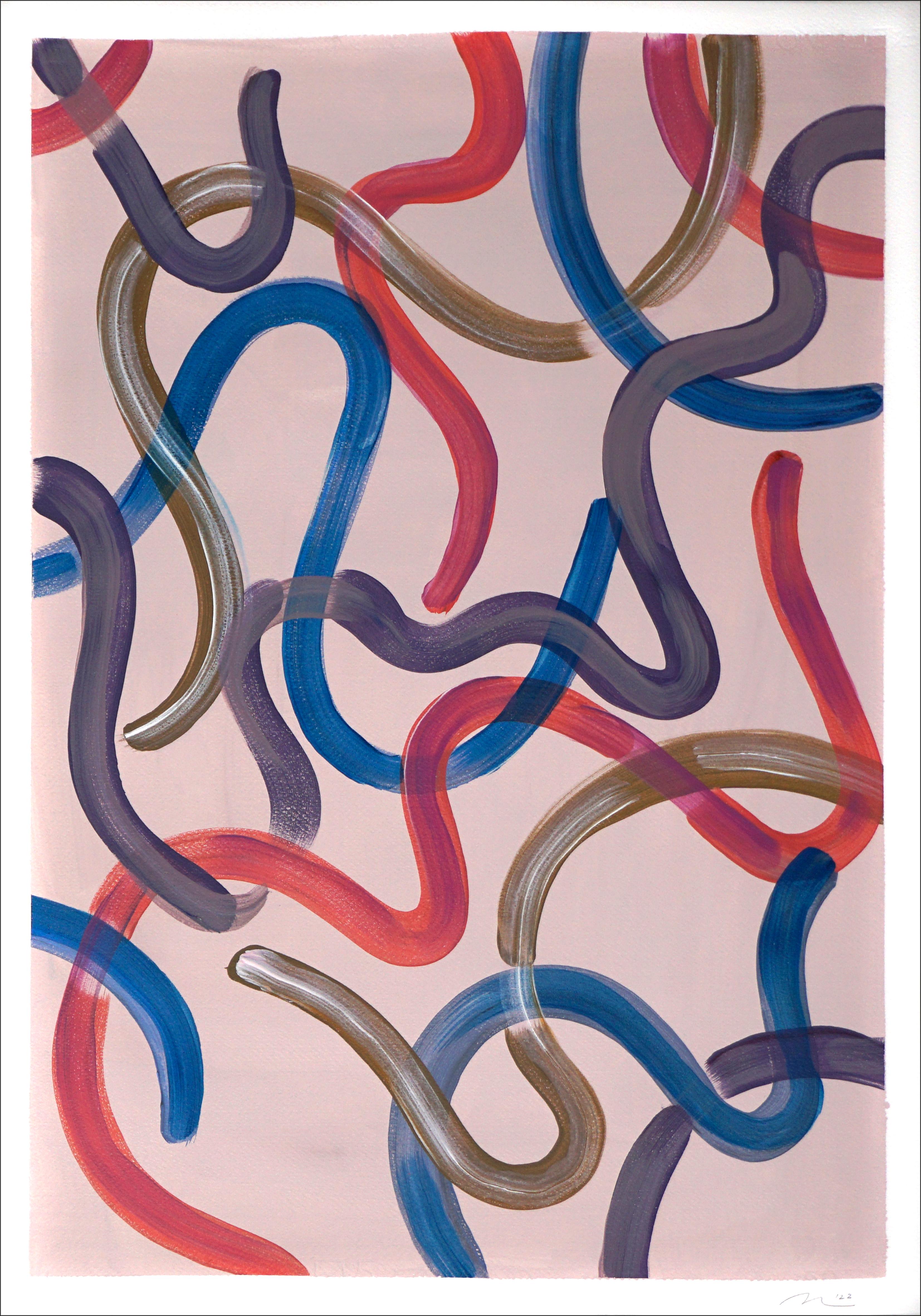 Confetti Spirit Brush Strokes, Abstrakte expressionistische Gesten auf Rosa, Urban  (Beige), Landscape Painting, von Natalia Roman