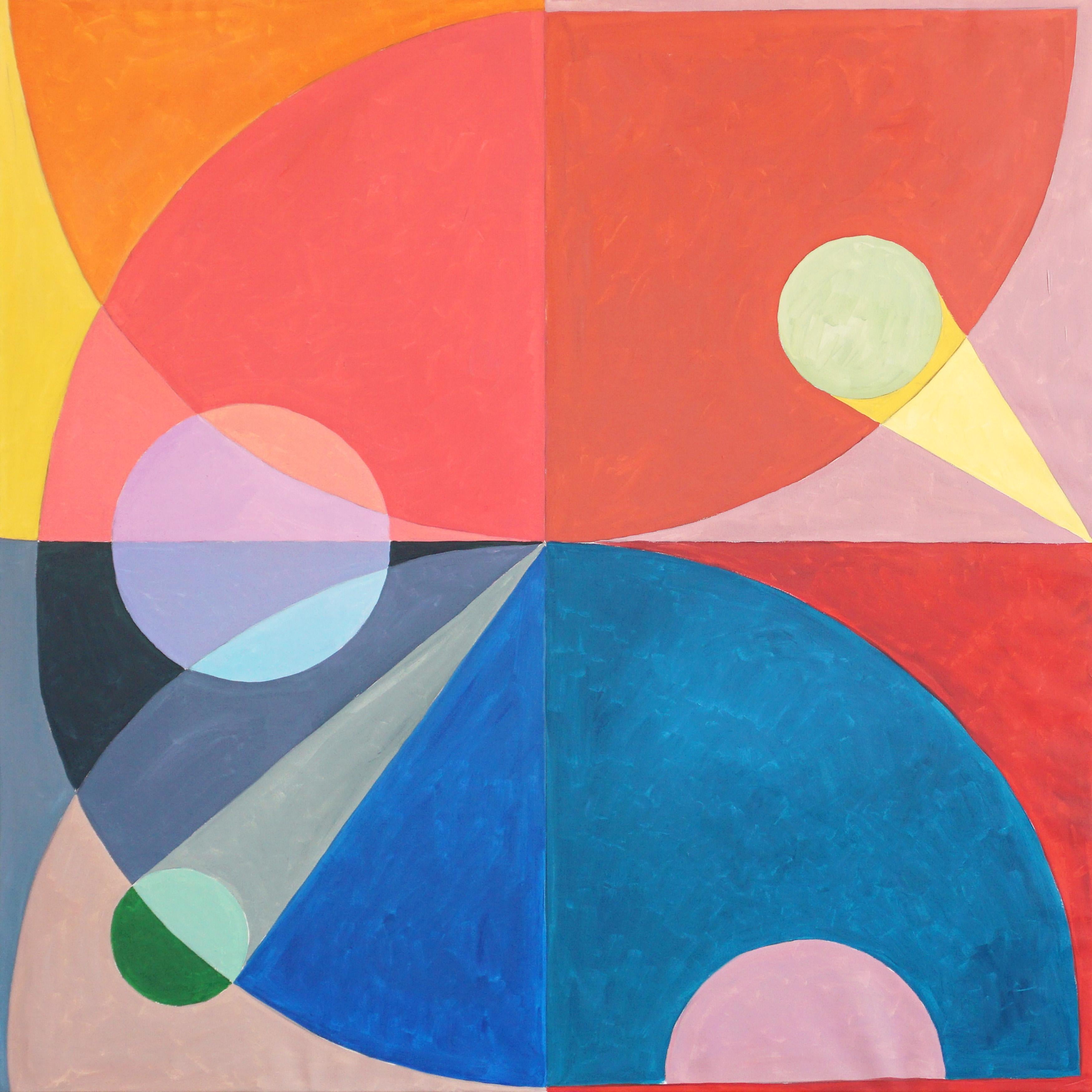 Natalia Roman Abstract Painting - Constellation Forming over Santa Fe, Primary Bright Colors, Maths, Astronomy 