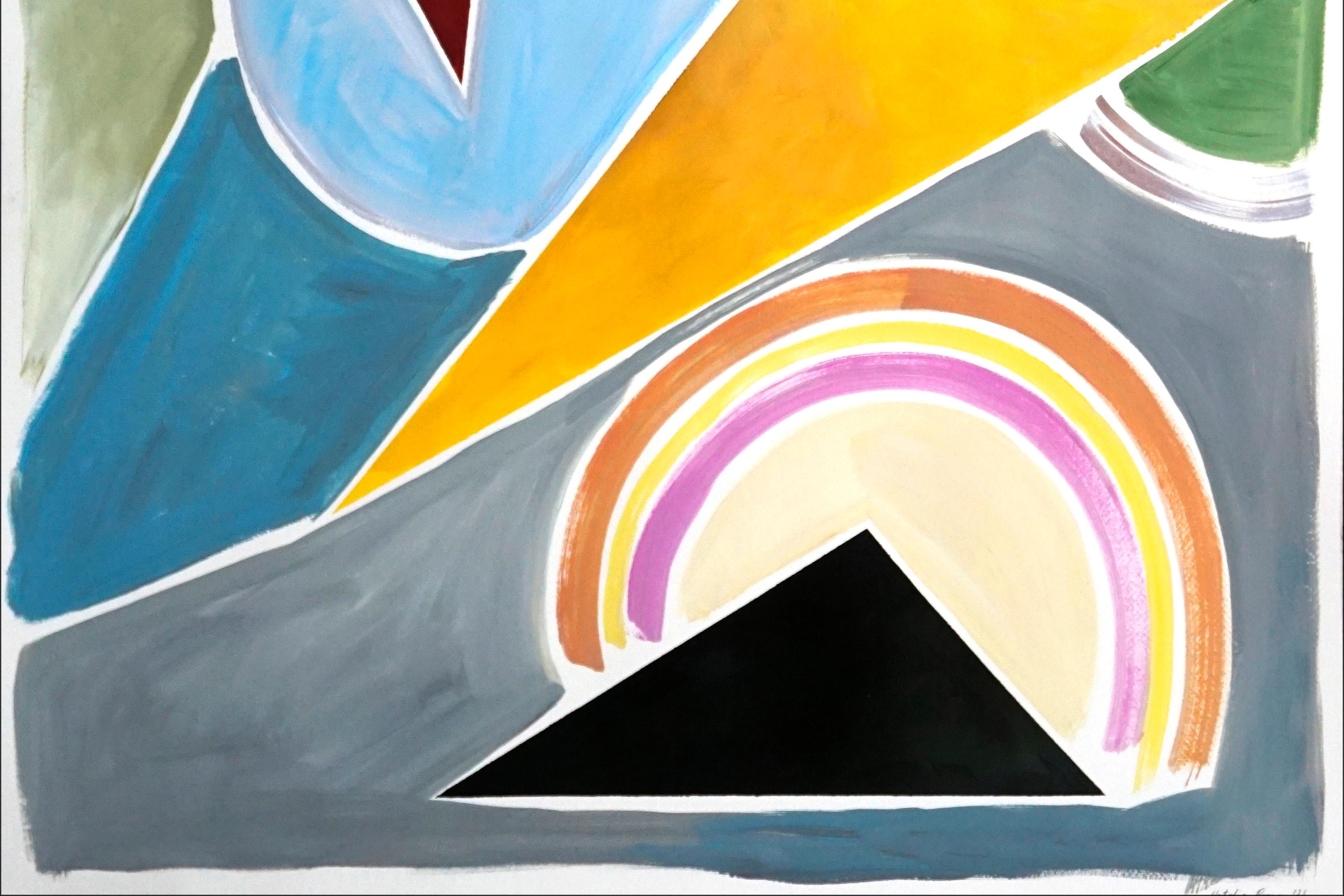 Konstruktivistische Dreiecke in Primärfarben, abstrakte geometrische Formen Rot, Gelb (Konstruktivismus), Painting, von Natalia Roman