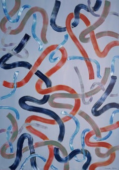 Tonos Fríos y Tranquilos sobre Gris Pizarra, Pintura a Pinceladas sobre Lienzo, Formas Orgánicas