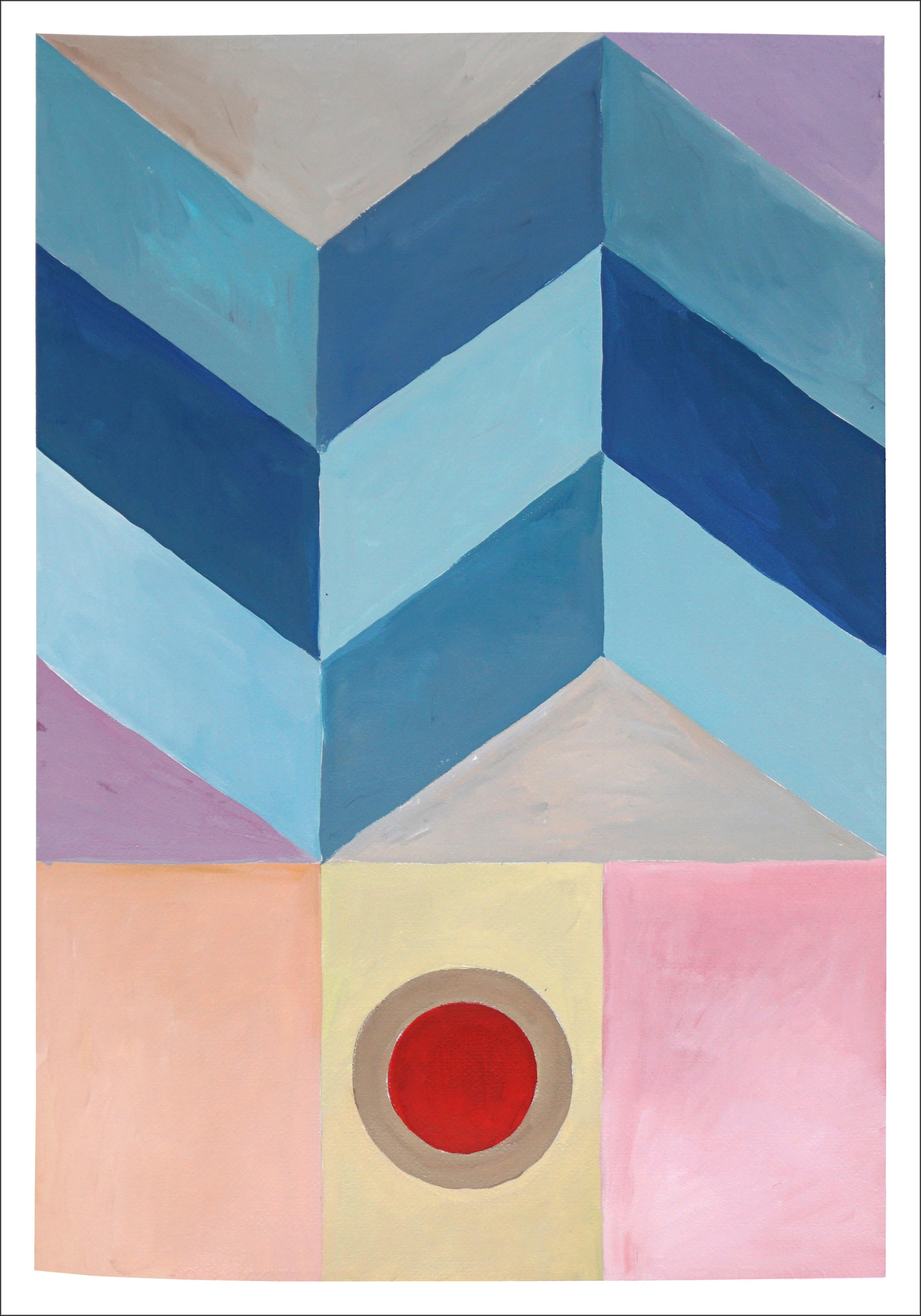 Fresco crepuscolo di montagna magenta, duo di paesaggi geometrici astratti, griglia frattale rosa - Landscape Painting Rosa di Natalia Roman