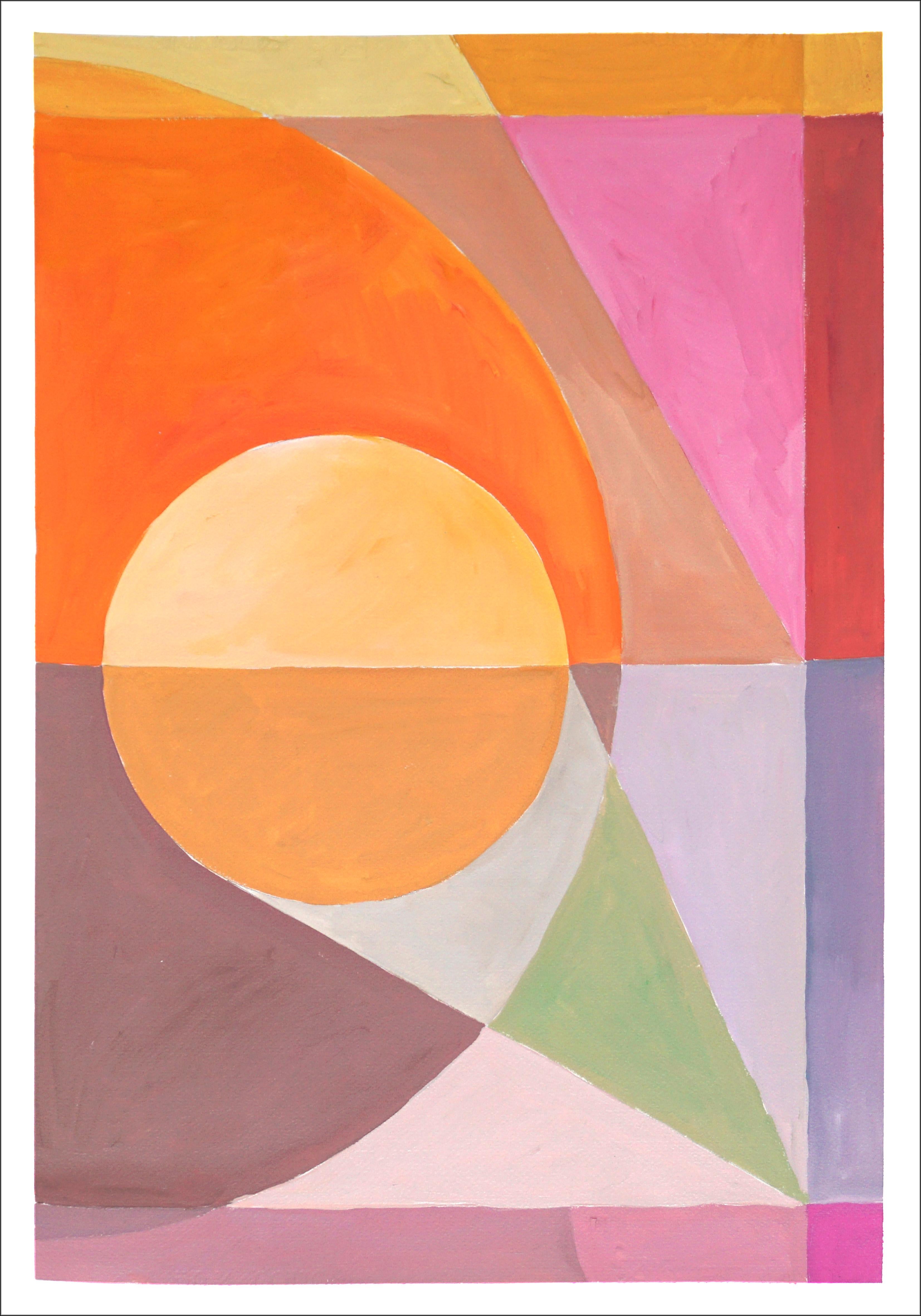Copernicus Sunrise Study, Warm Orange Tones Diptych, Astronomy Technical Drawing - Abstract Geometric Painting by Natalia Roman