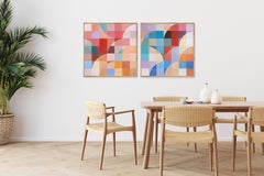 Gemme di corallo, Archi e curve Bauhaus, Pixel squadrati, Rosso geometrico, Dittico blu