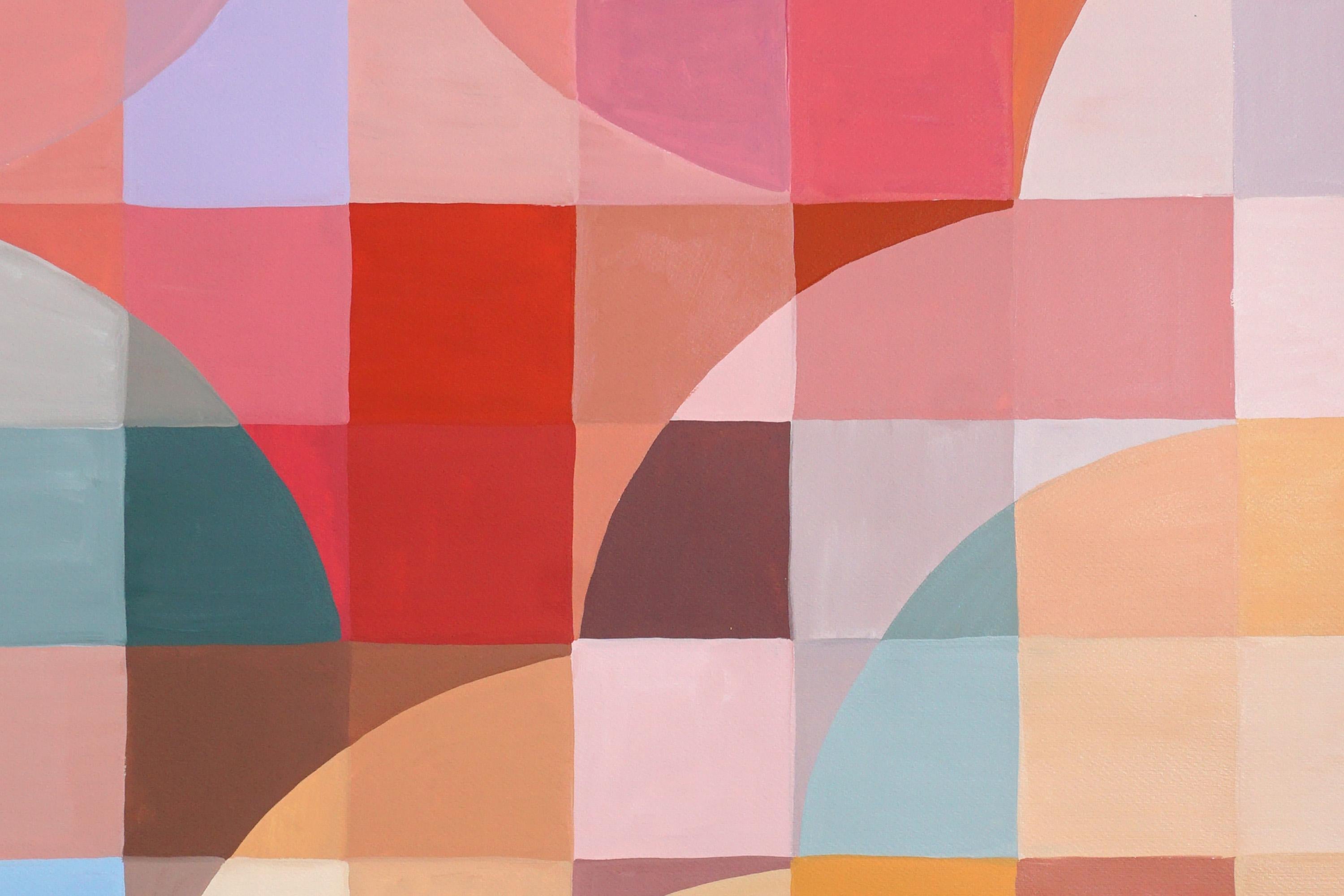 Korallen Edelsteine, Bauhaus Bogen- und Kurven, Quadratische Pixel, Geometrisches Rot, Blaues Diptychon im Angebot 3