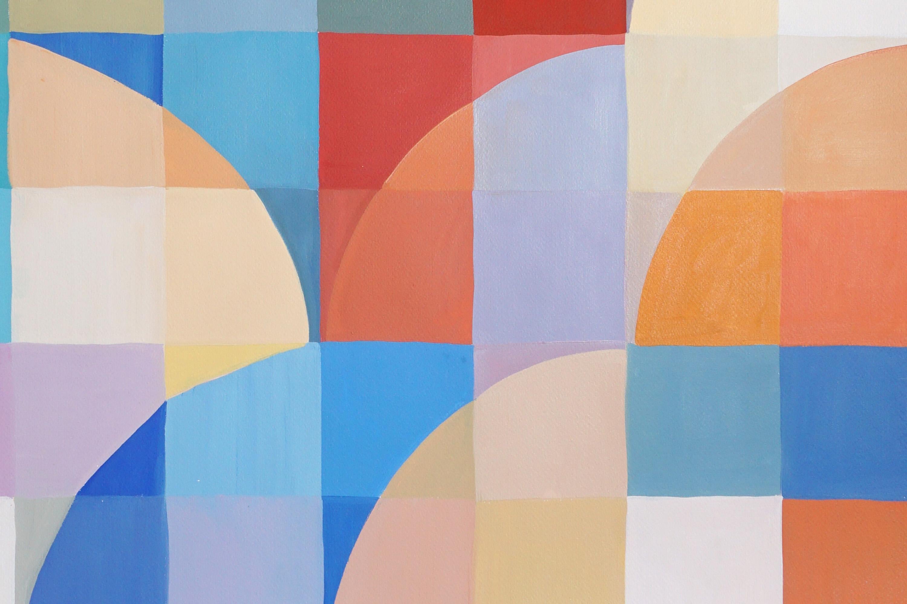 Korallen Edelsteine, Bauhaus Bogen- und Kurven, Quadratische Pixel, Geometrisches Rot, Blaues Diptychon im Angebot 4