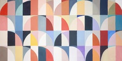 Coral Ripples, Bauhaus Geometric Arches, Harlequin Tones, Grid Curves on Canvas