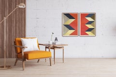 Coral Sunset Architecture, Gray, Yellow and Burnt Orange Diptych Stairs, Paper