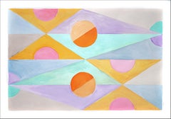 Day for Night, Pastel Tones Sunset, Art Deco Pattern Tiles, Orange, Turquoise 