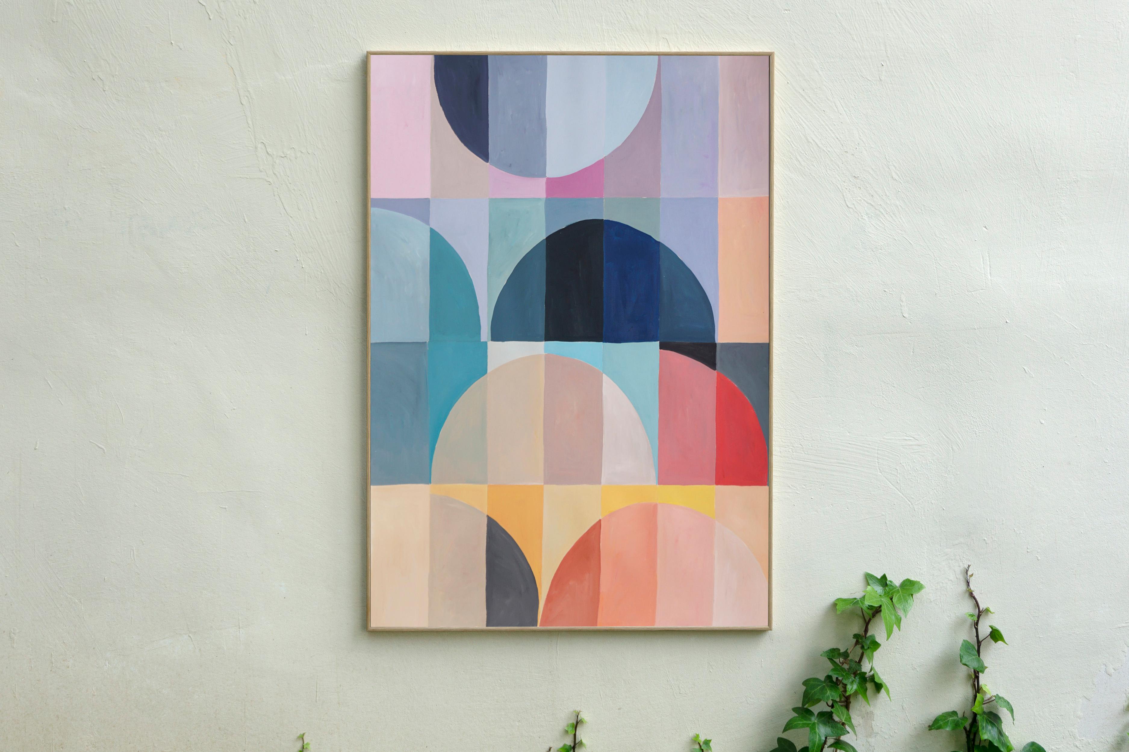 Deconstructed Gems, Abstract Geometric Primary Tones Transitions, Vertical Grid - Painting by Natalia Roman
