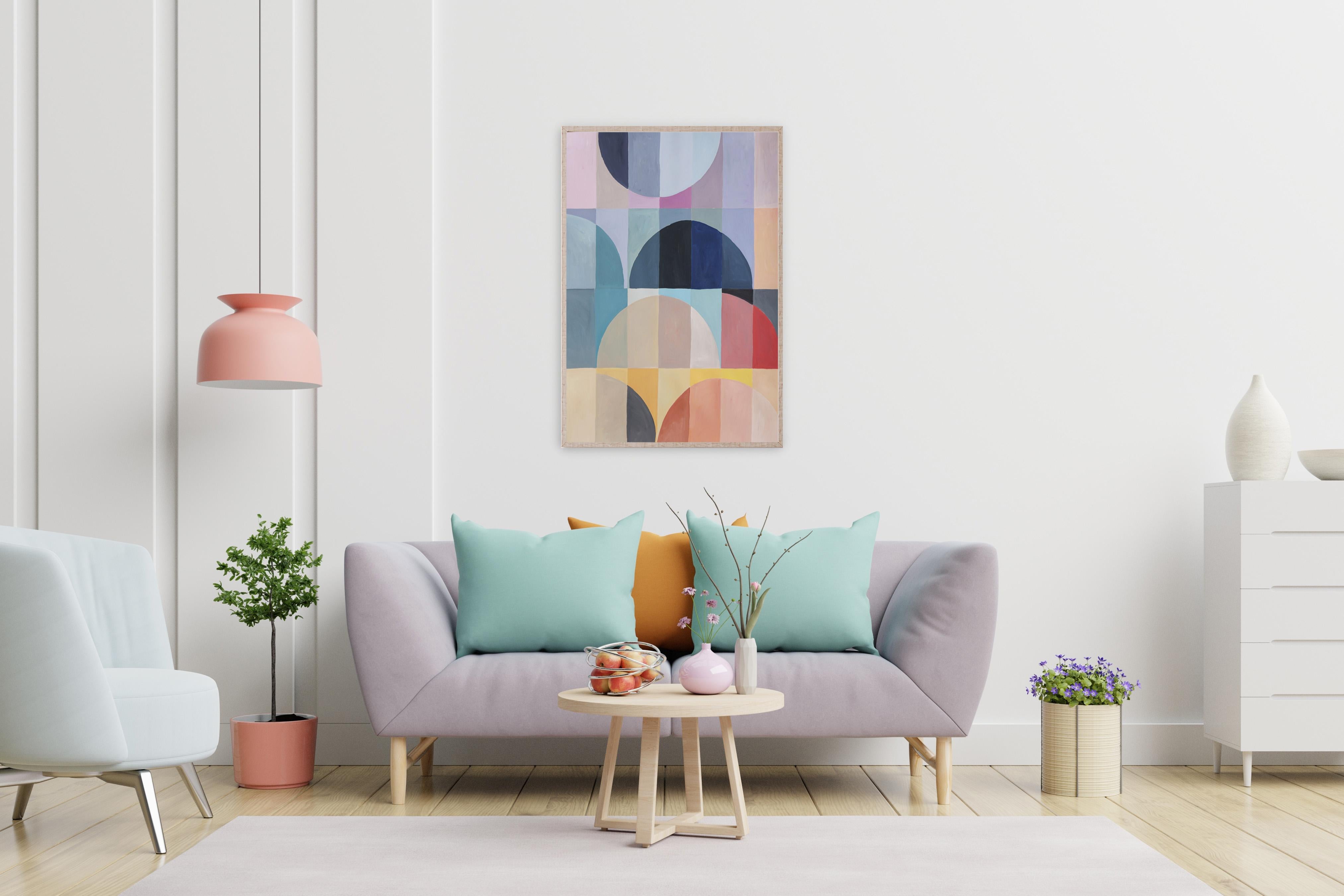 Pierres précieuses déconstruites, transitions géométriques abstraites aux tons primaires, grille verticale 2