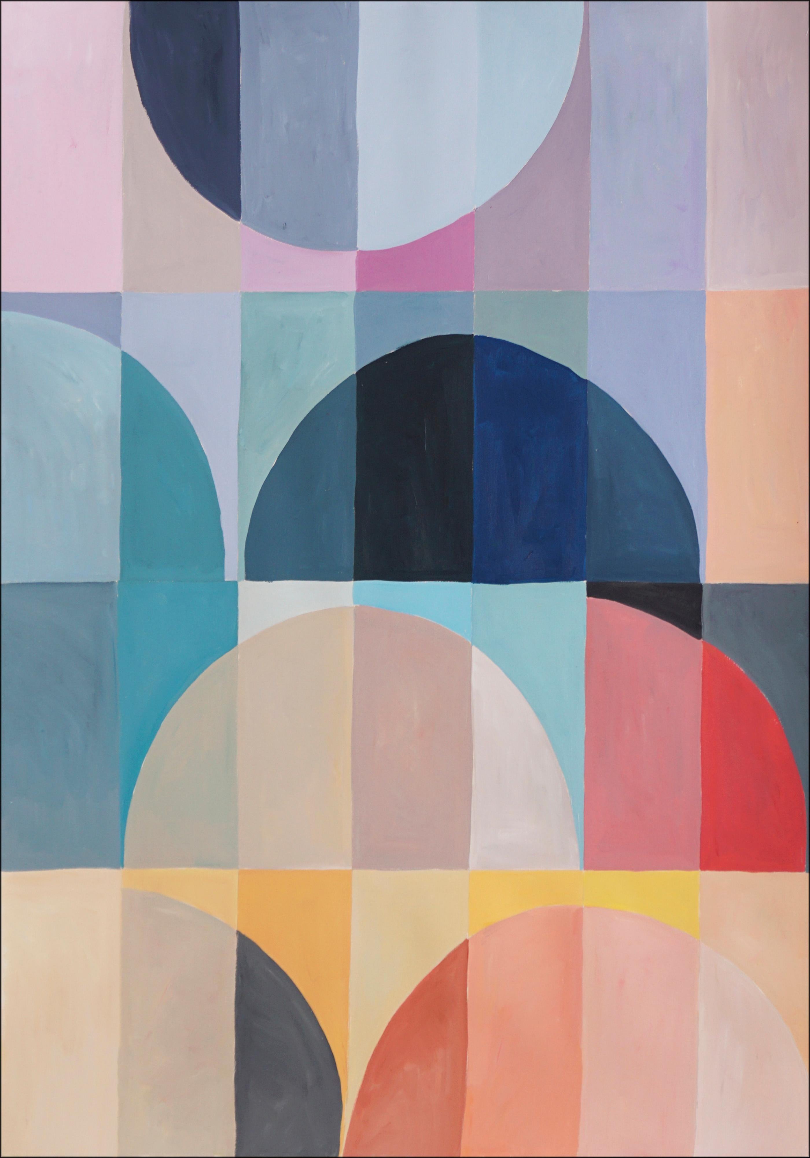 Natalia Roman Landscape Painting - Deconstructed Gems, Abstract Geometric Primary Tones Transitions, Vertical Grid