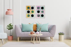 Disco Dice, dittico con motivo a piastrelle, Art Deco dai toni pastello in malva, grigio & verde