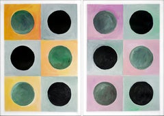 Disco Dice, Tiles Pattern Diptych, Art Deco Pastel Tones in Mauve, Gray & Green