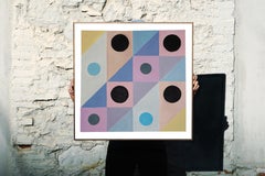 Sogno di un neonato, griglia quadrata, toni pastello, rosa e blu, motivo Naif a cerchio