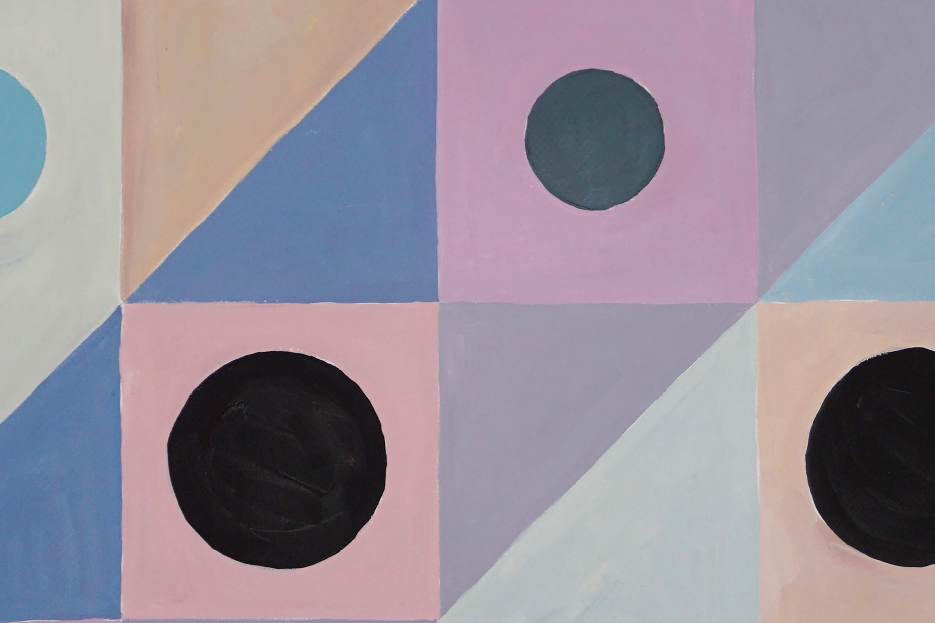 Sueño de un bebé, cuadrícula cuadriculada, tonos pastel, rosa y azul, círculo con motivo naif en venta 1