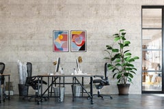 Eclipse Reflection on a Building, Primary Tones Diptychon, Fibonacci Maths, Blau