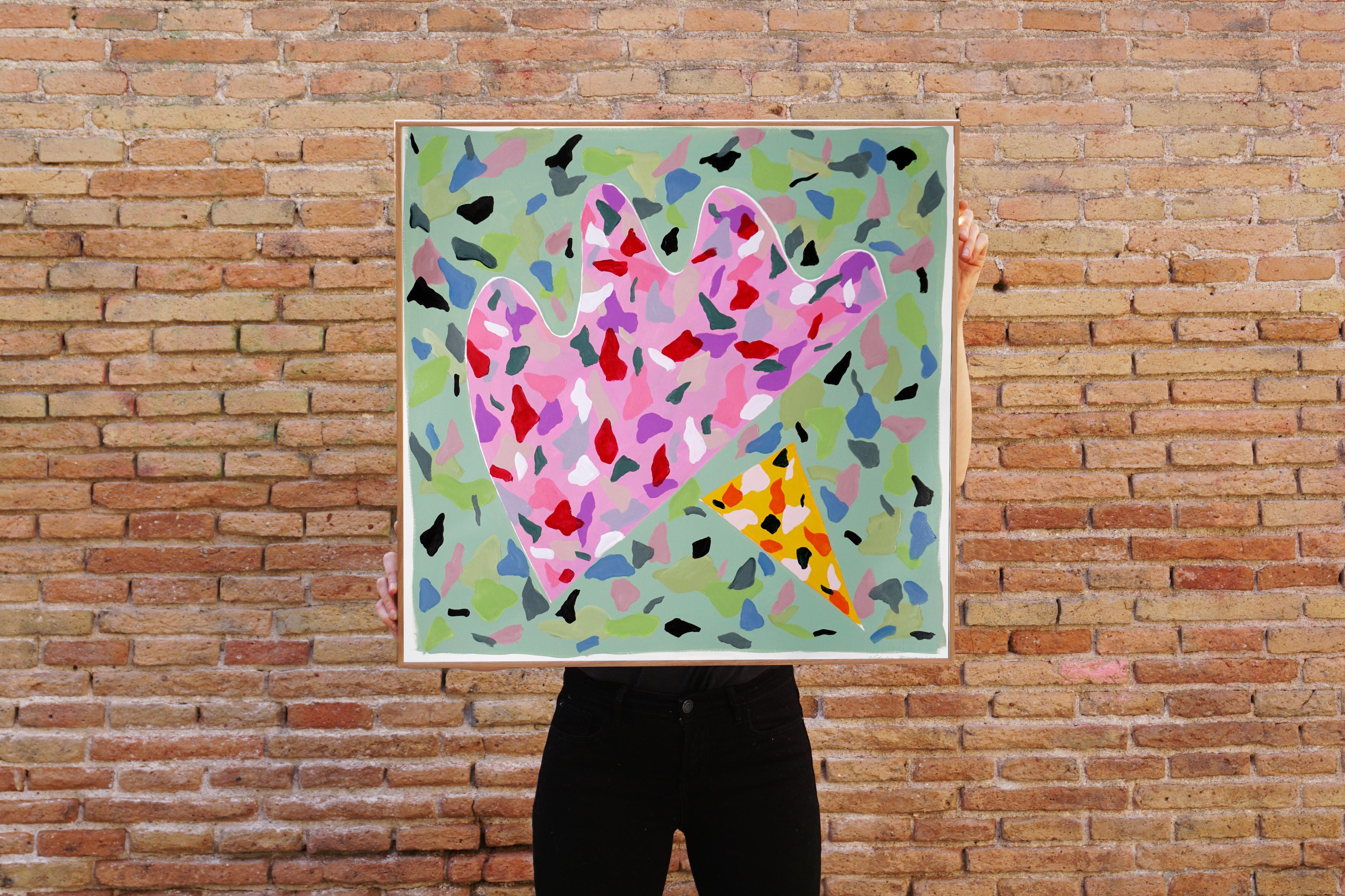 Eighties Burst, Squared Painting, Terrazzo Patterns Style, Pink and Green, 2022  1