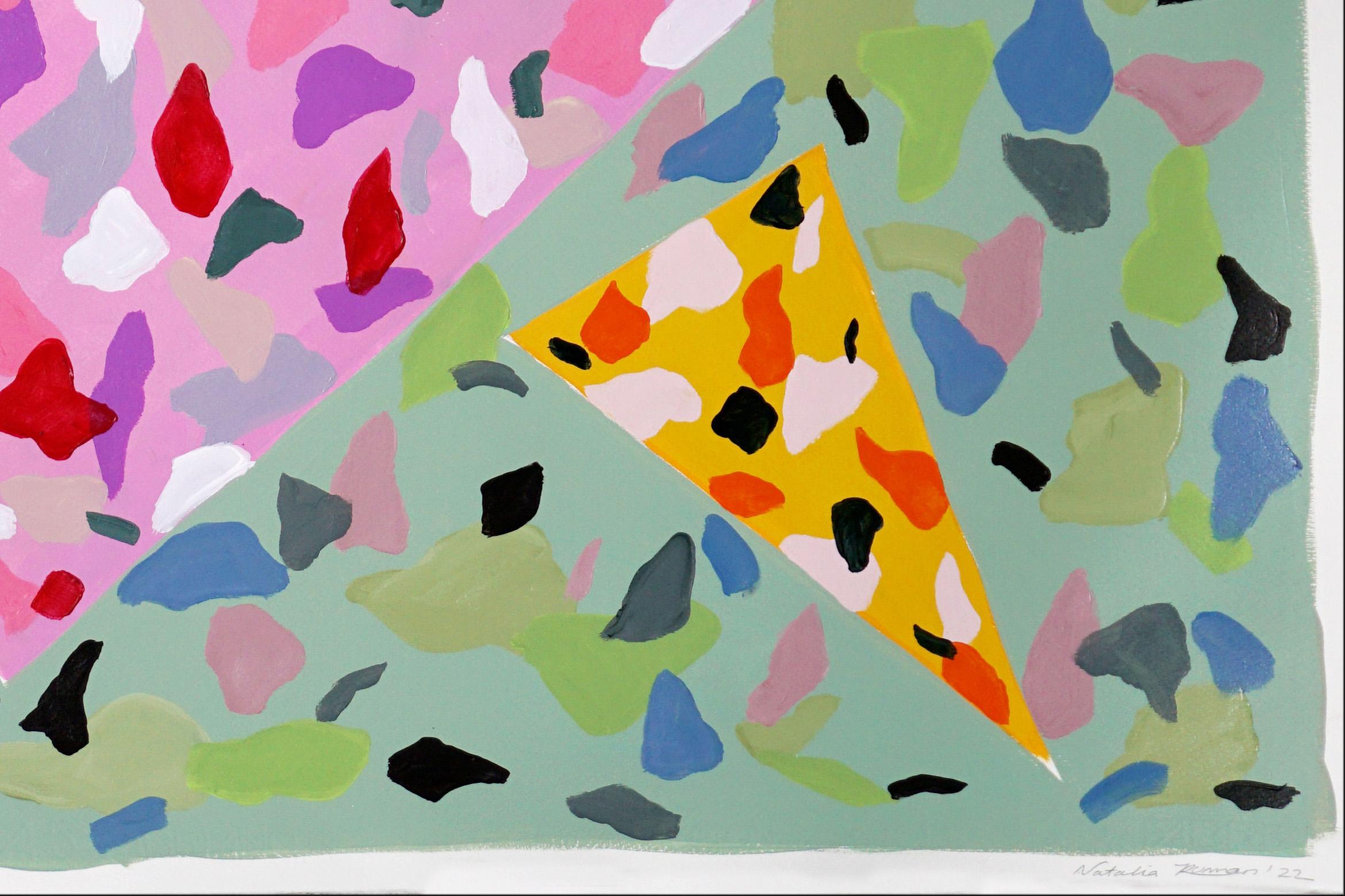 Eighties Burst, Squared Painting, Terrazzo Patterns Style, Pink and Green, 2022  2