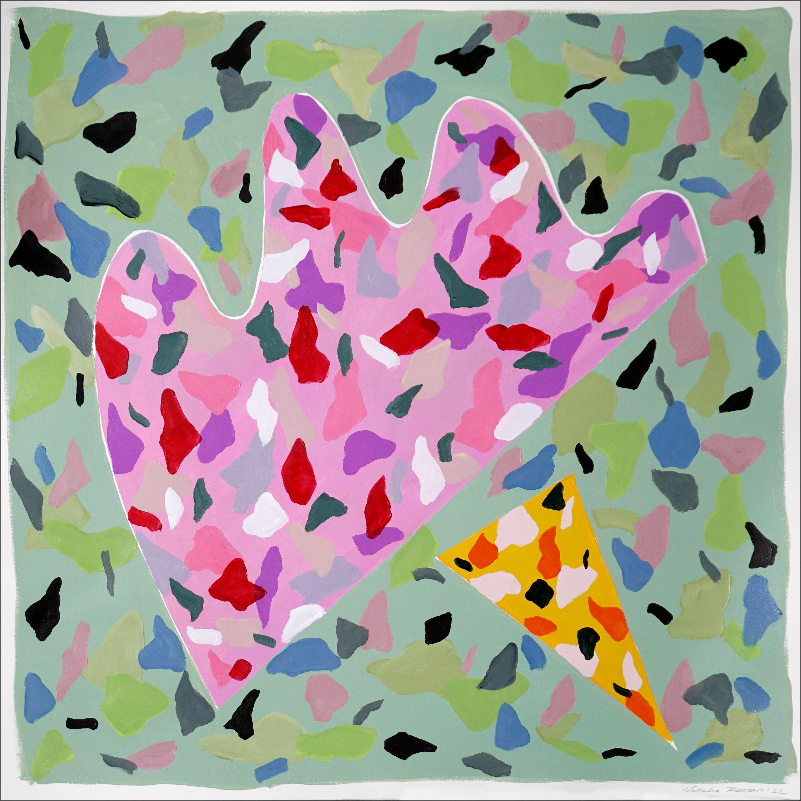 Eighties Burst, Squared Painting, Terrazzo Patterns Style, Pink and Green, 2022 