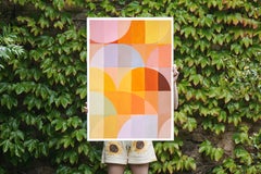 End of Summer Sunset, Warm Tones, Yellow and Orange Vertical Grid, Bauhaus Tile