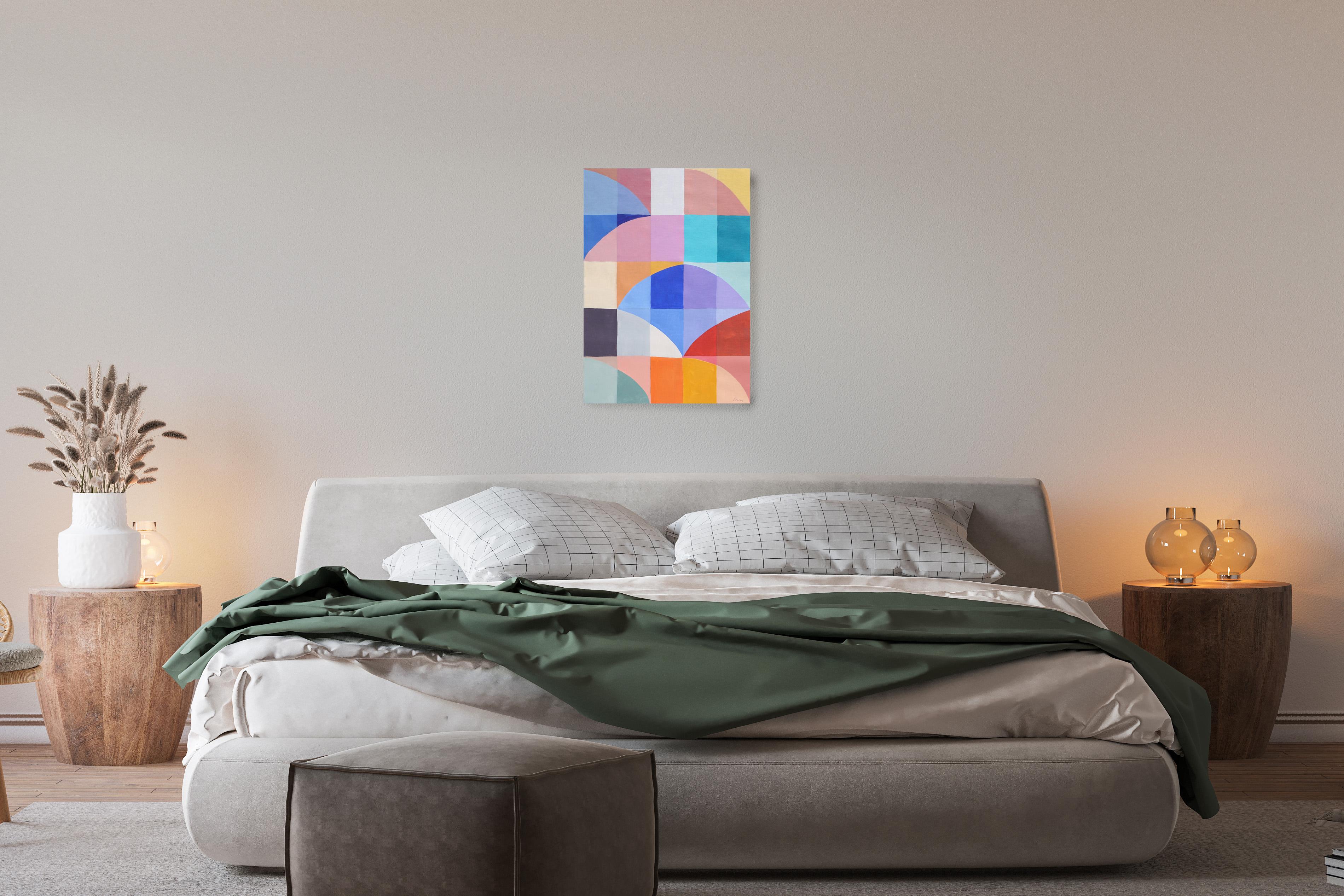 Eternal Dawn, motivi geometrici di Bauhaus in toni vivaci, Pittura su tela 1