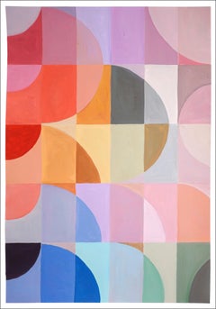 Evening on Lavanda Fields,  Bauhaus Pattern, Abstract Landscape, Red, Blue, Pink
