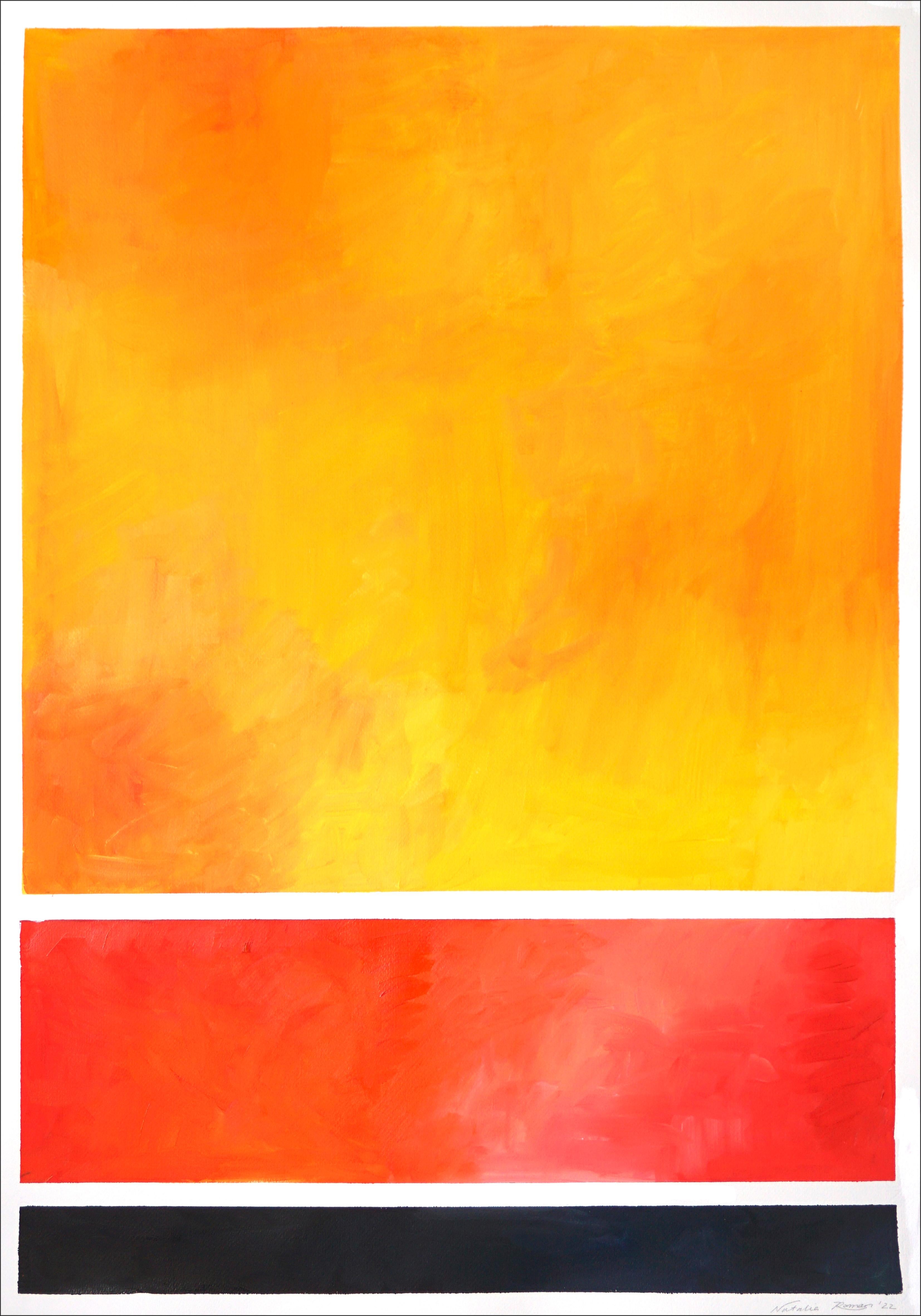 Farbfelder, Farbverlaufsgeometrie in Gelb, Rot und Schwarz, vertikal abstrakt