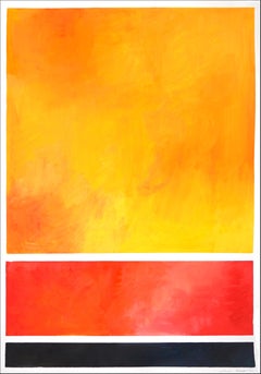 Farbfelder, Farbverlaufsgeometrie in Gelb, Rot und Schwarz, vertikal abstrakt