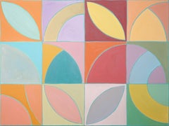 Florida Flora, Art Deco Shapes, Tropical Palette, Bauhaus Tiles Painting, Canvas