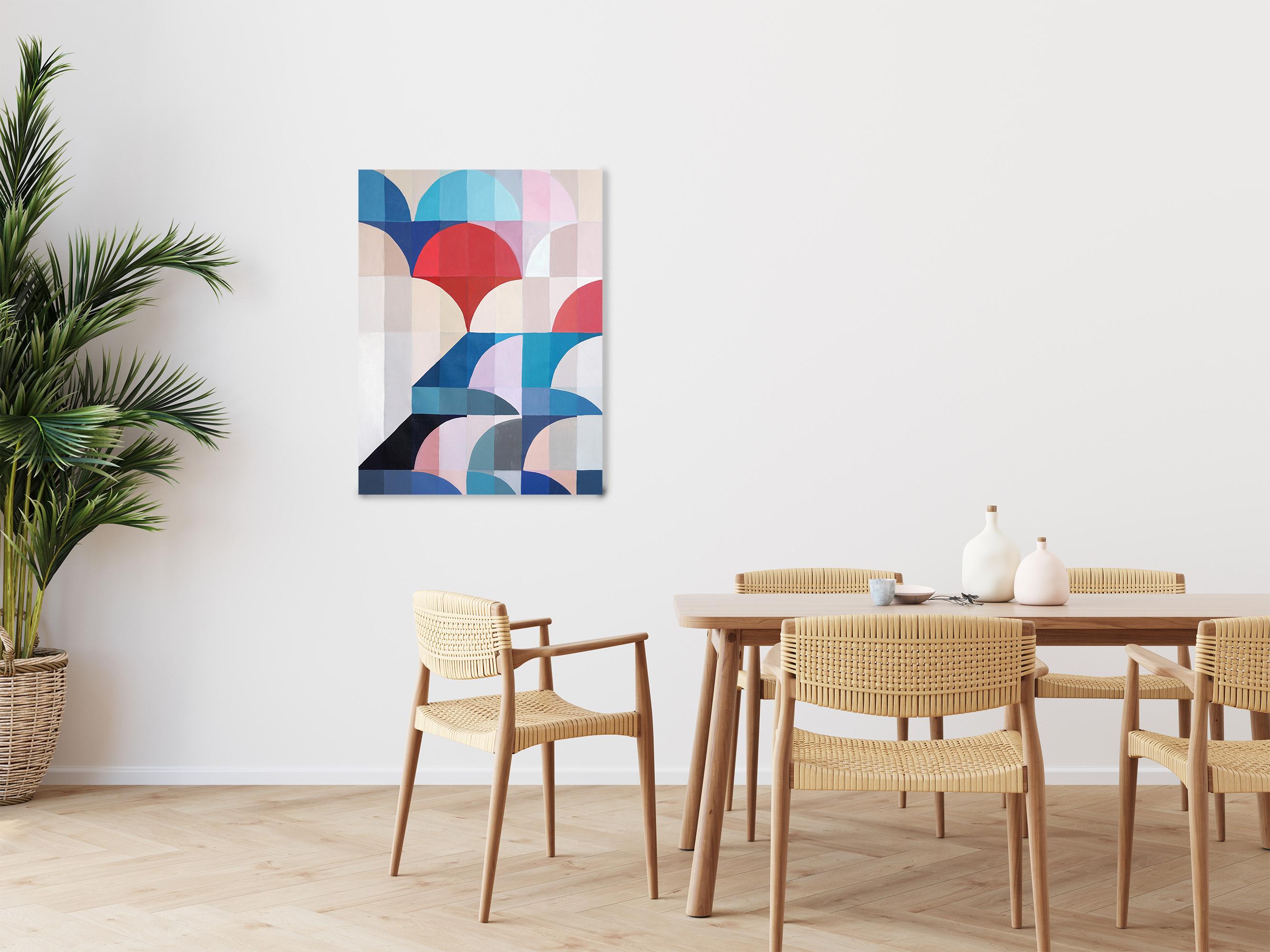 Flowing Firmament, Geometric Minimalism on Canvas, Architecture Balance in Blue For Sale 2