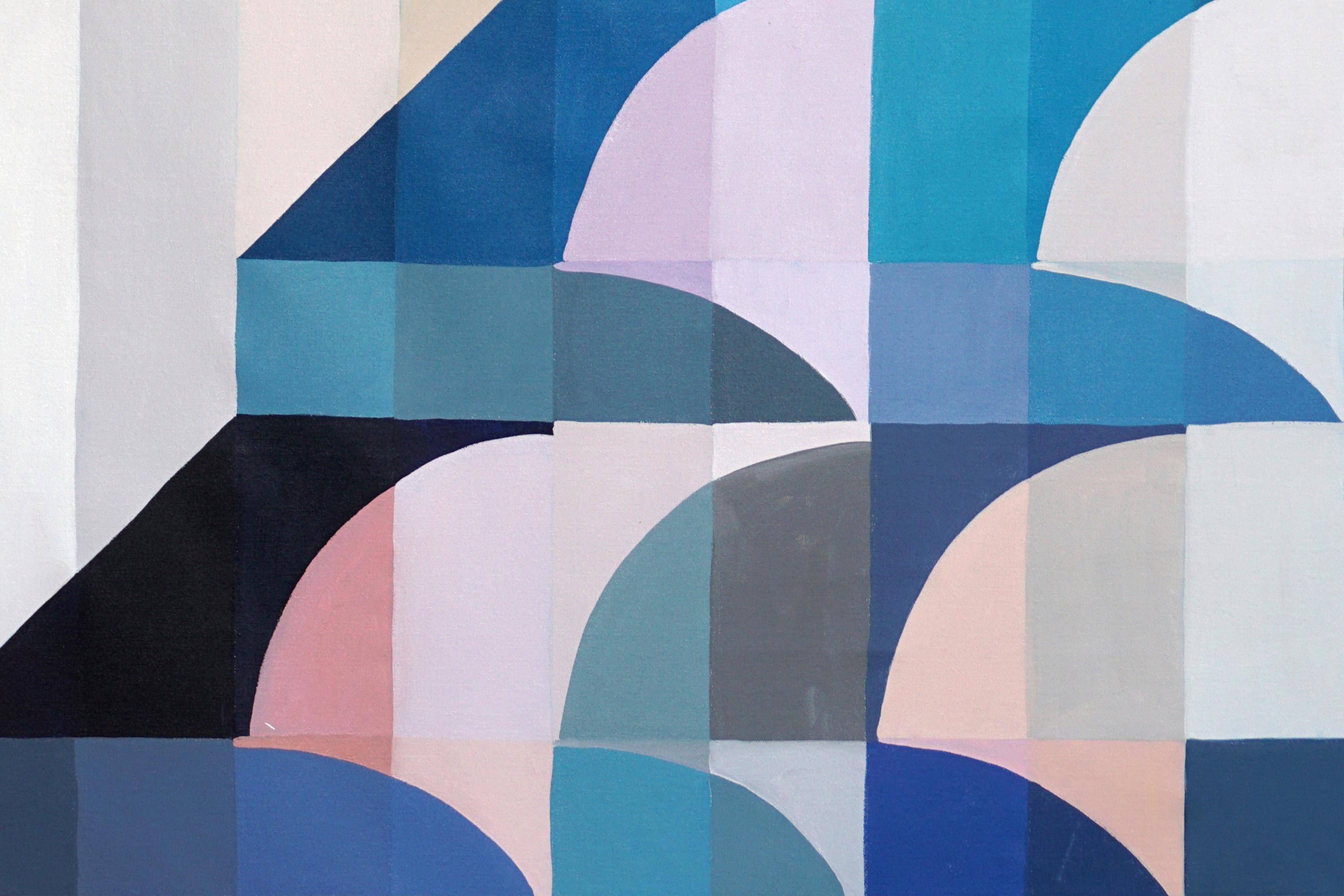 Flowing Firmament, Geometric Minimalism on Canvas, Architecture Balance in Blue For Sale 4