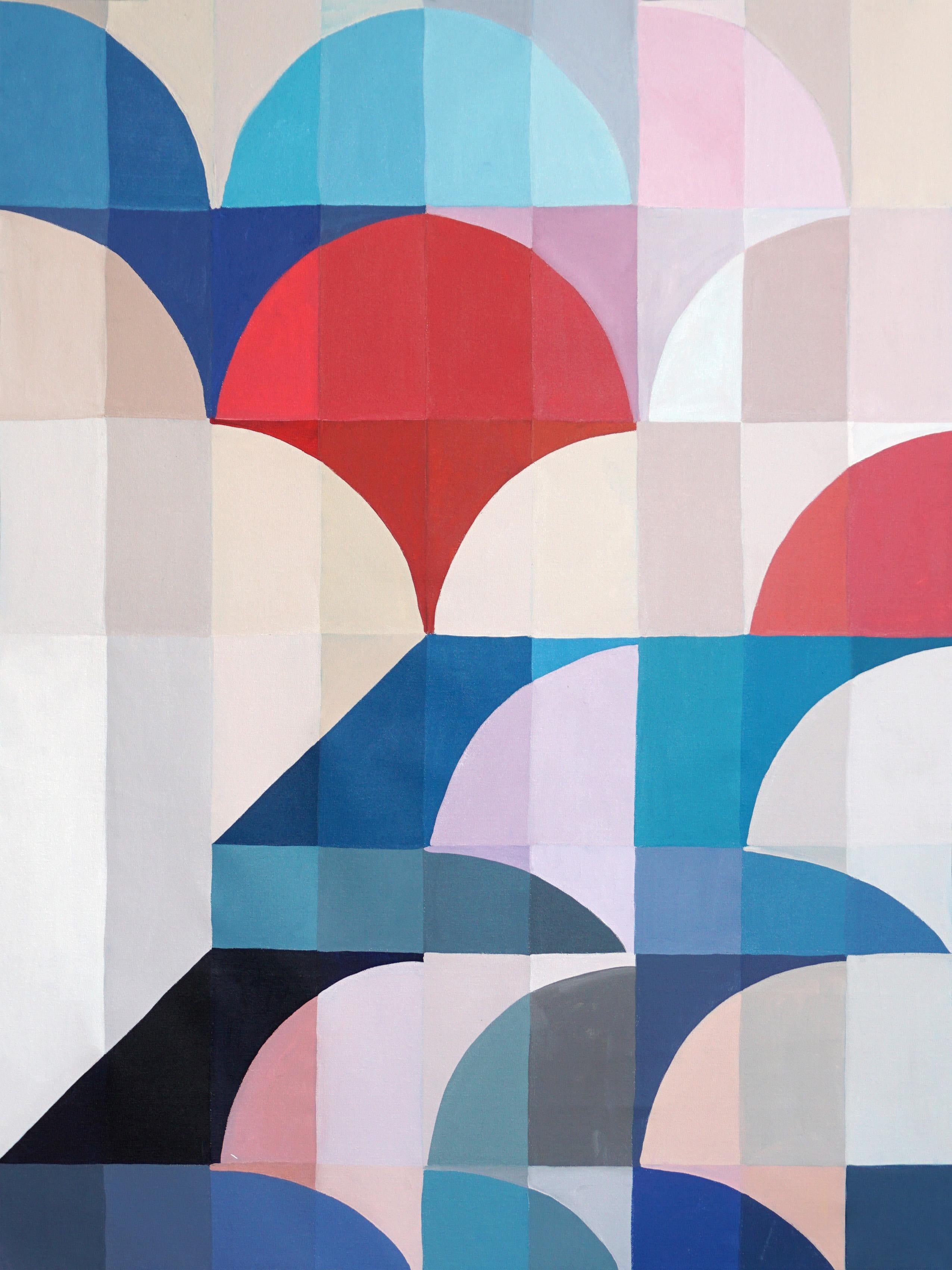 Flowing Firmament, Geometric Minimalism on Canvas, Architecture Balance in Blue